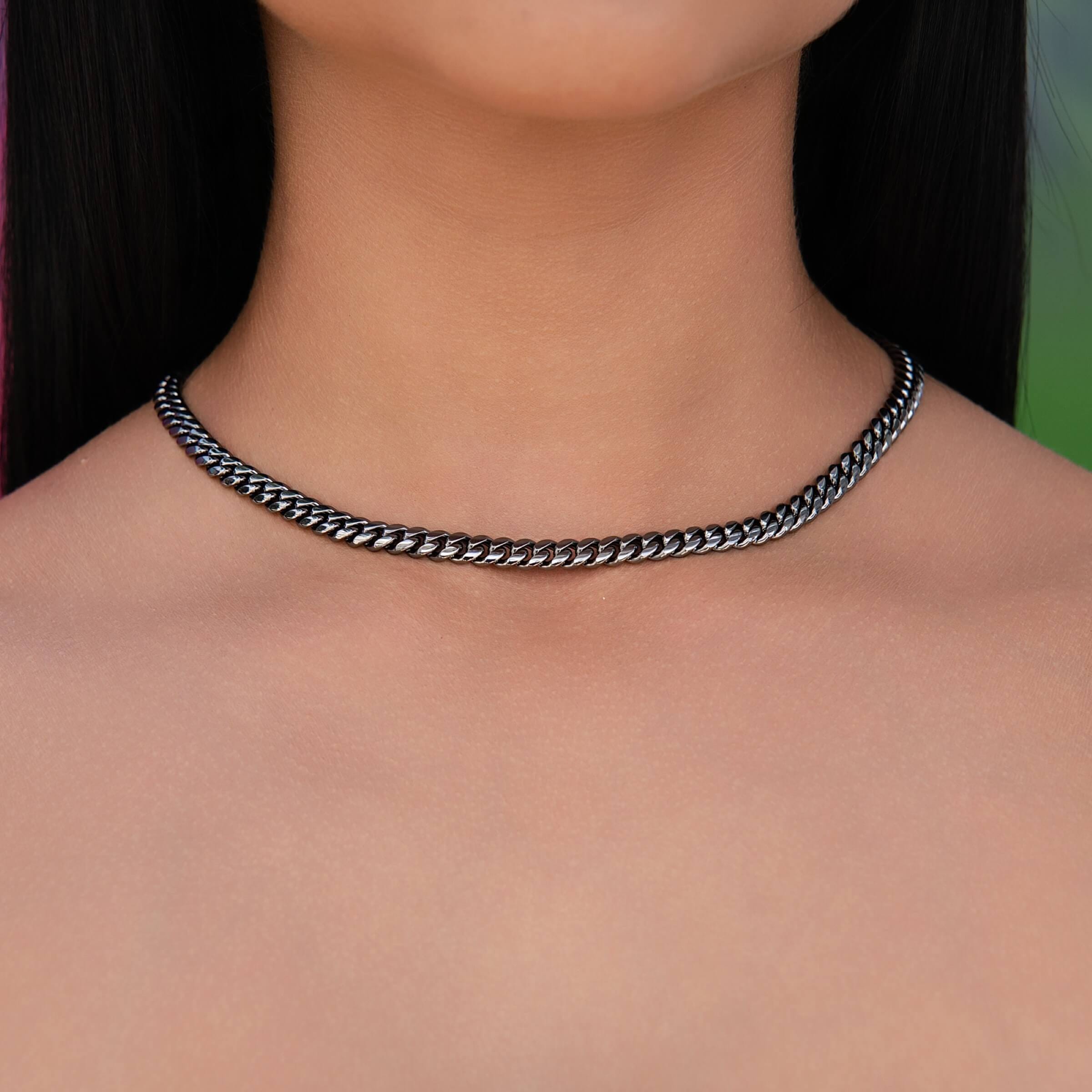 GLD Women Miami Cuban Chain Necklace in Black Rhodium - 6 mm