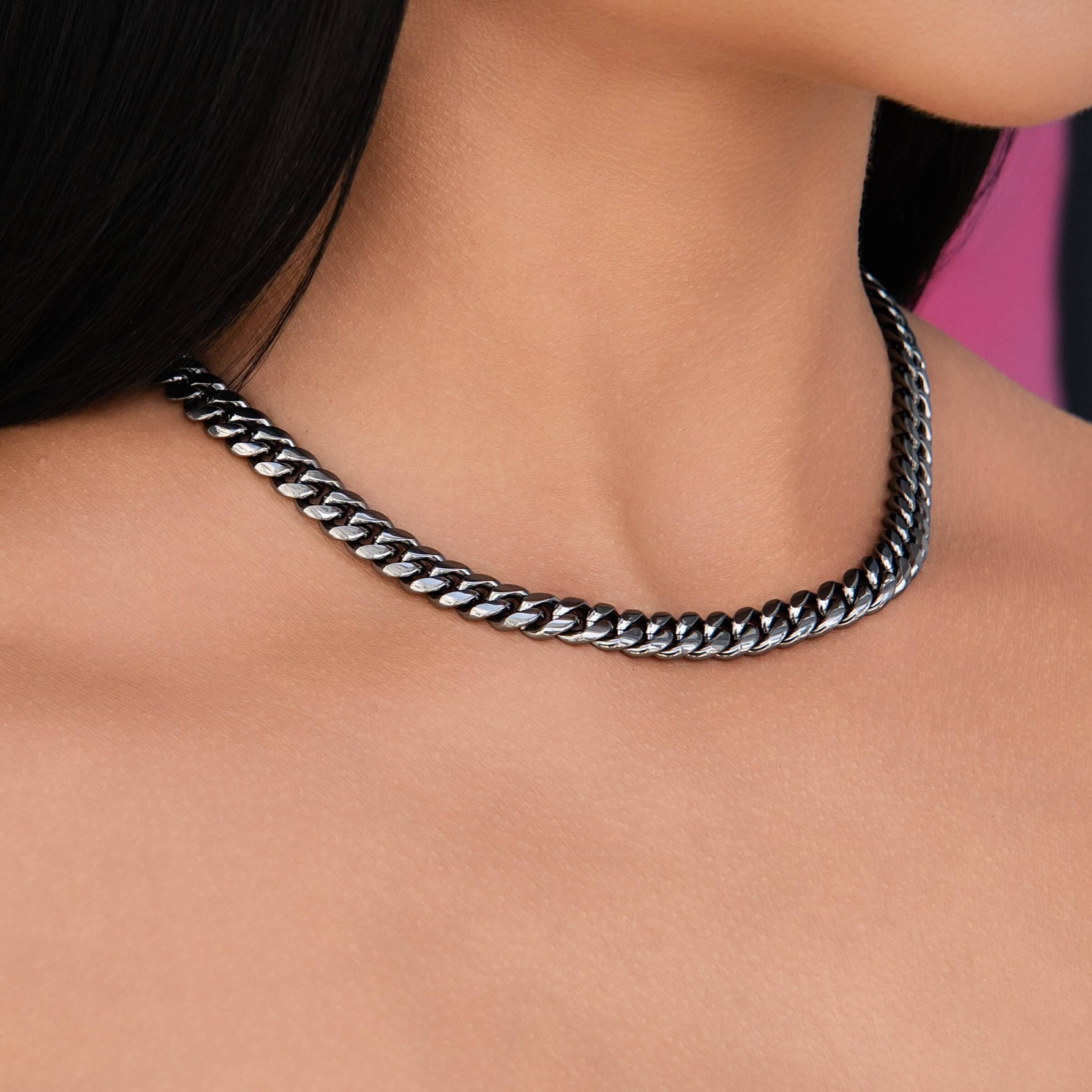 GLD Women Miami Cuban Chain Necklace in Black Rhodium - 8 mm