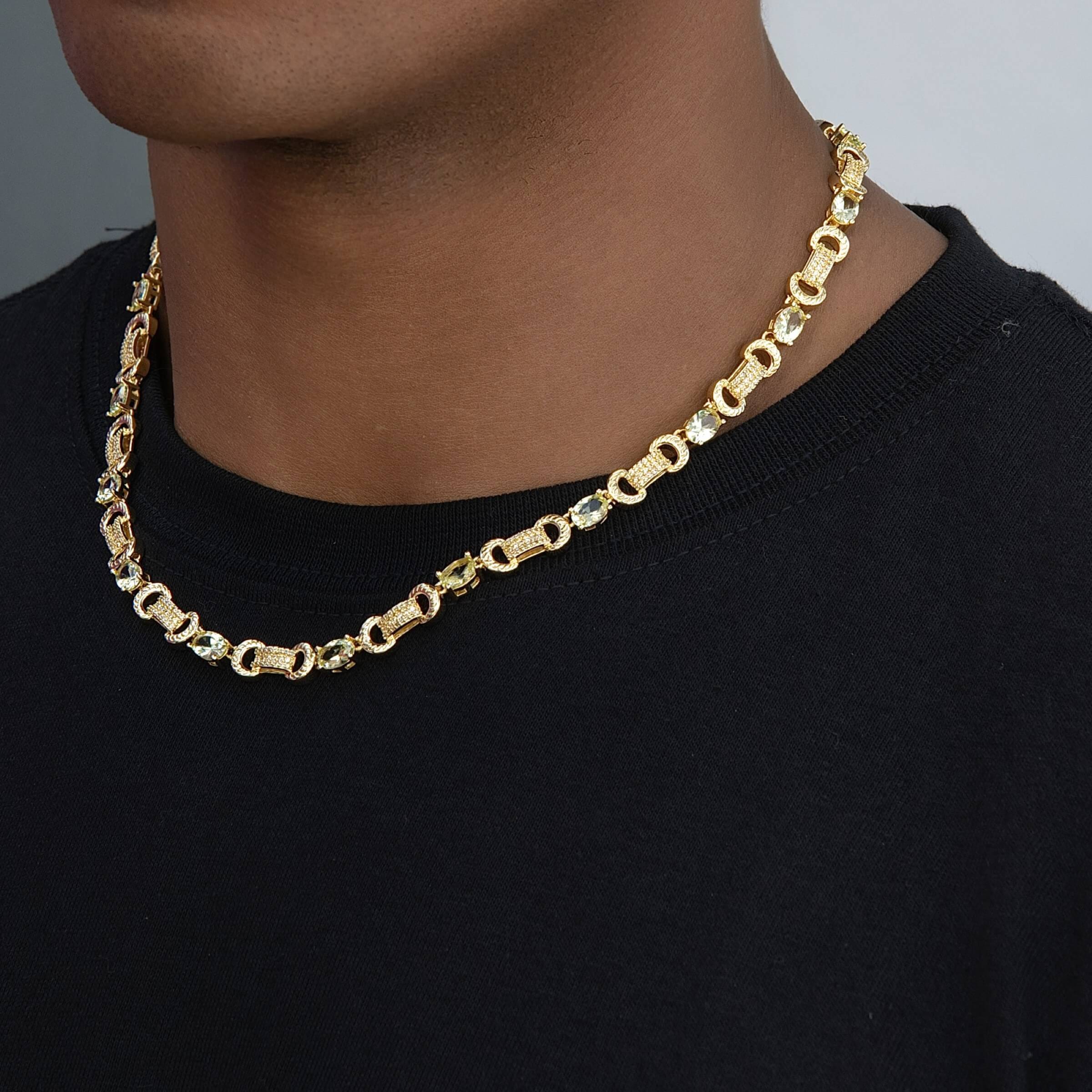 GLD Men Iced Canary Link Circle Chain in Yellow Gold - 6 mm