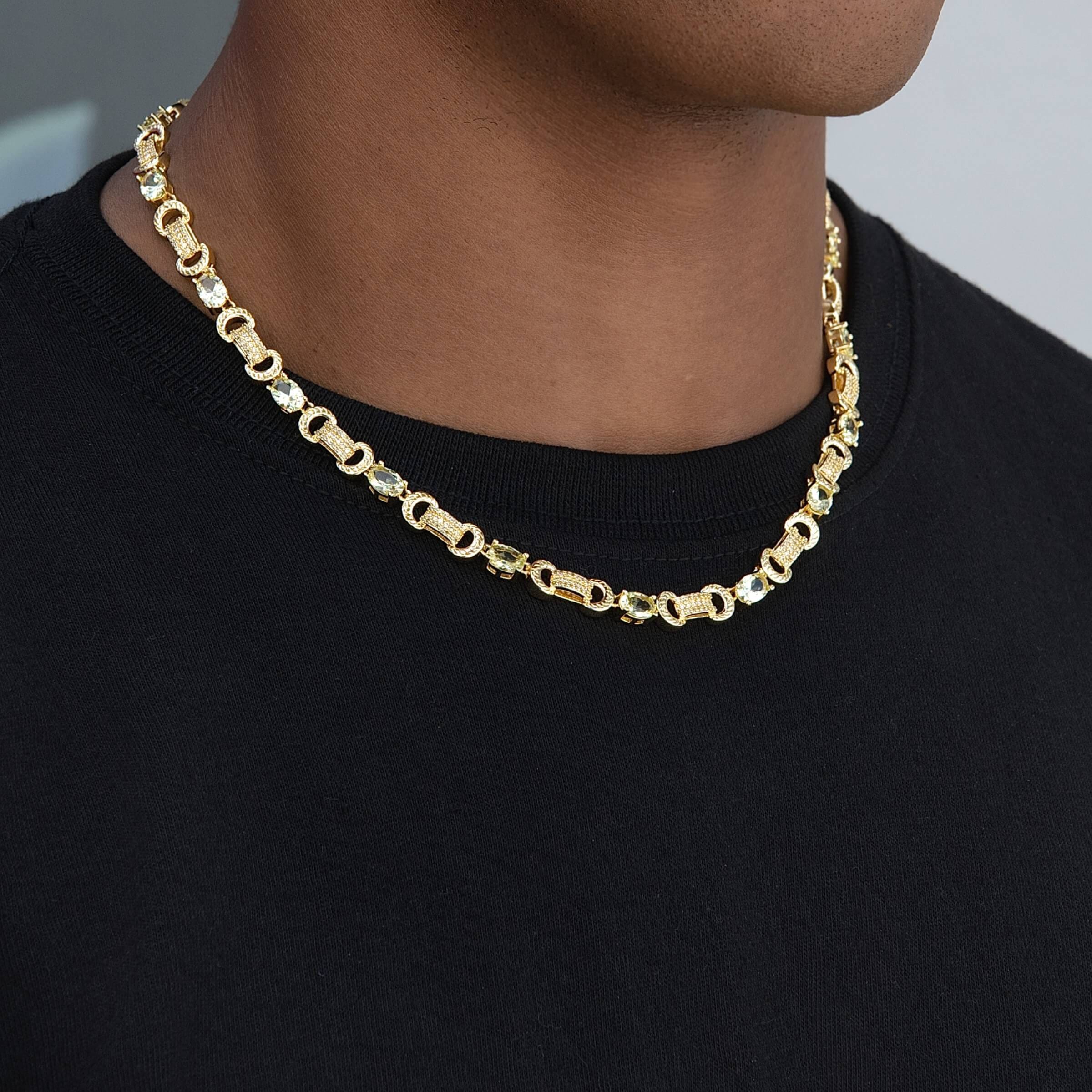 GLD Men Iced Canary Link Circle Chain in Yellow Gold - 6 mm