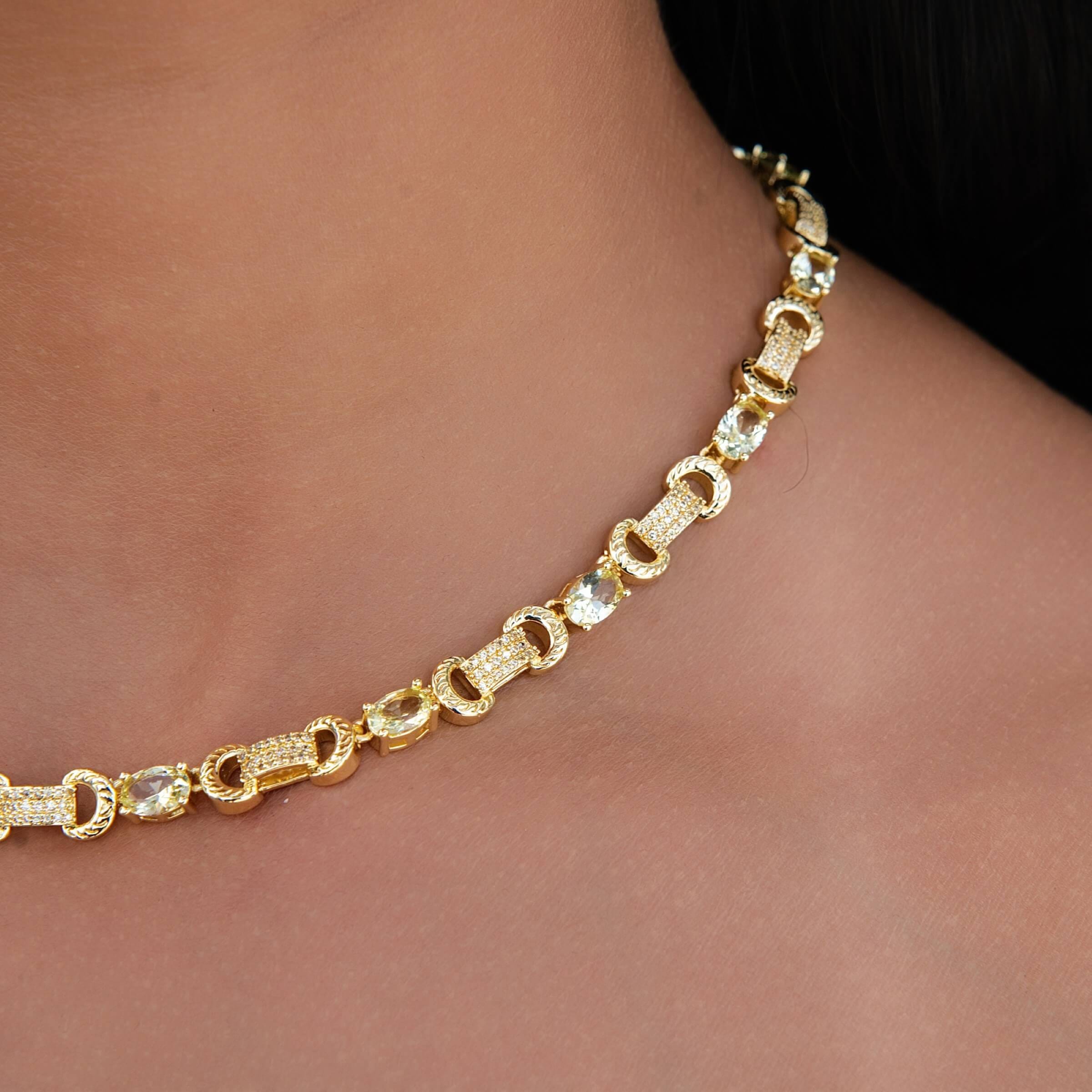 GLD Women Iced Canary Link Circle Chain in Yellow Gold - 6 mm