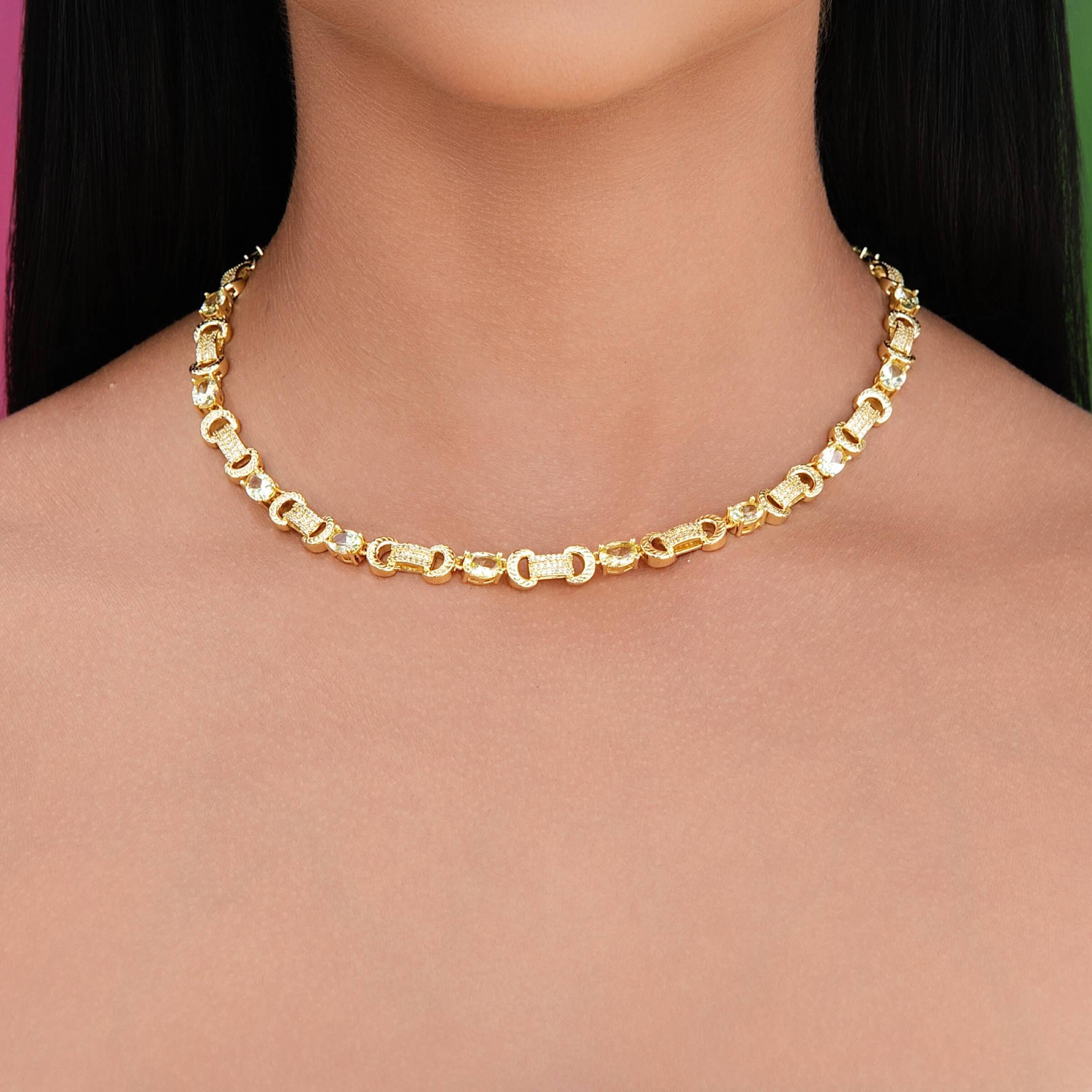 GLD Women Iced Canary Link Circle Chain in Yellow Gold - 6 mm