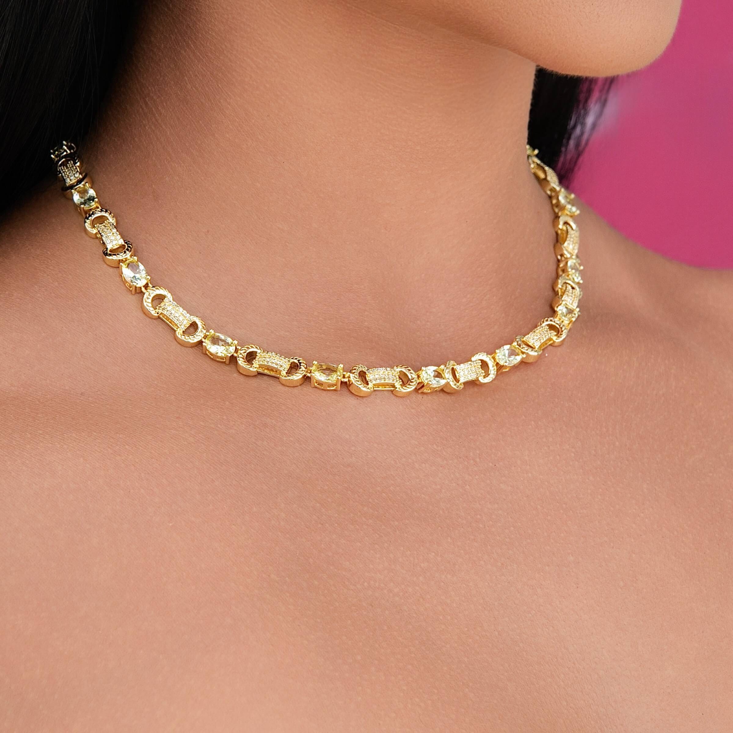 GLD Women Iced Canary Link Circle Chain in Yellow Gold - 6 mm