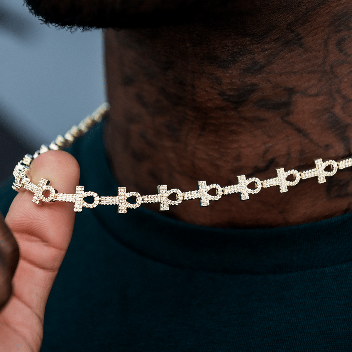 GLD PROMO Diamond Ankh Cross Chain in Yellow Gold