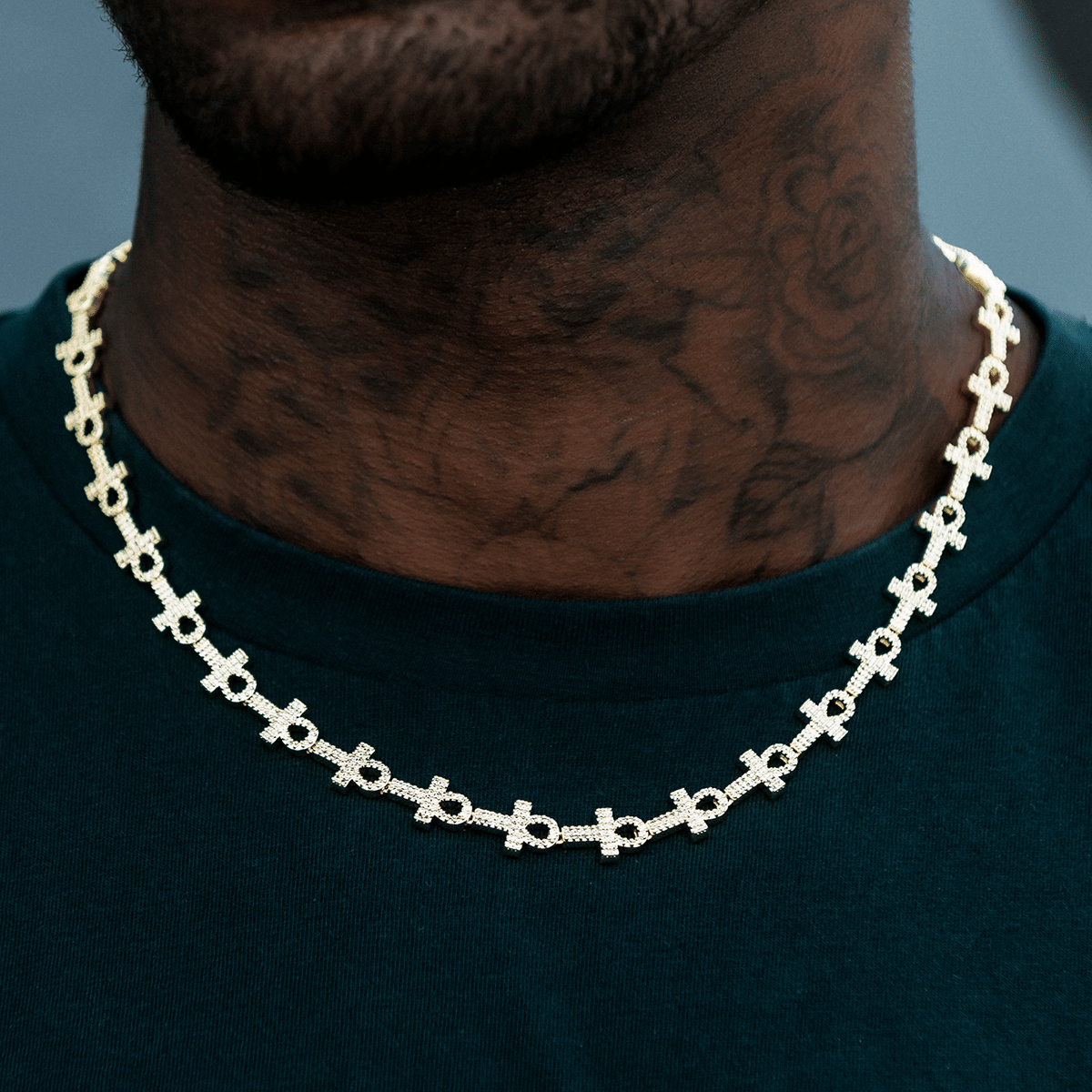 GLD PROMO Diamond Ankh Cross Chain in Yellow Gold