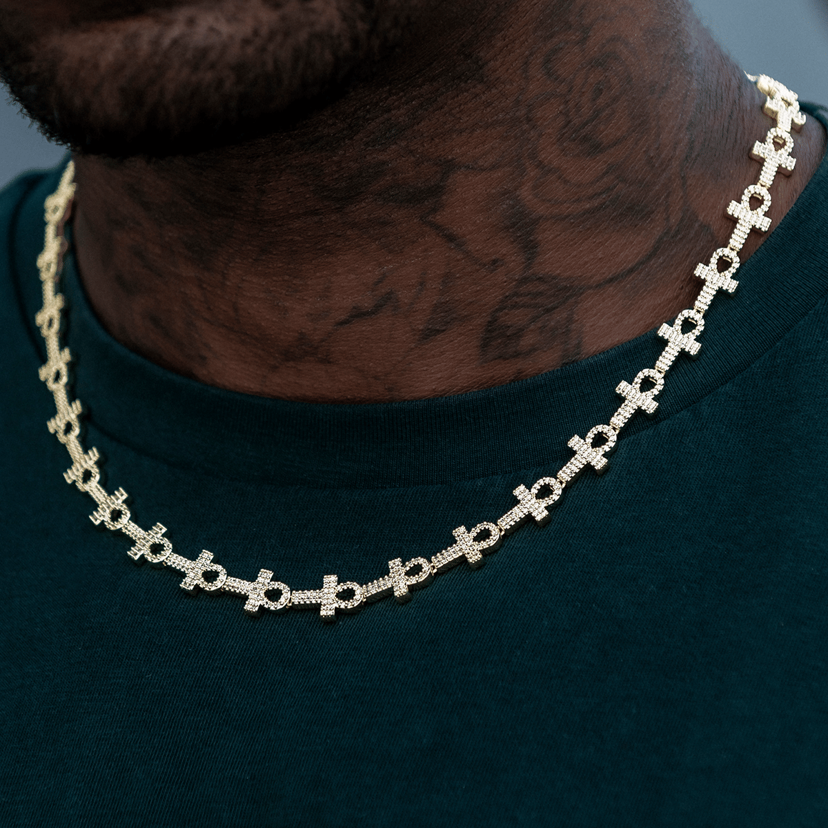 GLD PROMO Diamond Ankh Cross Chain in Yellow Gold