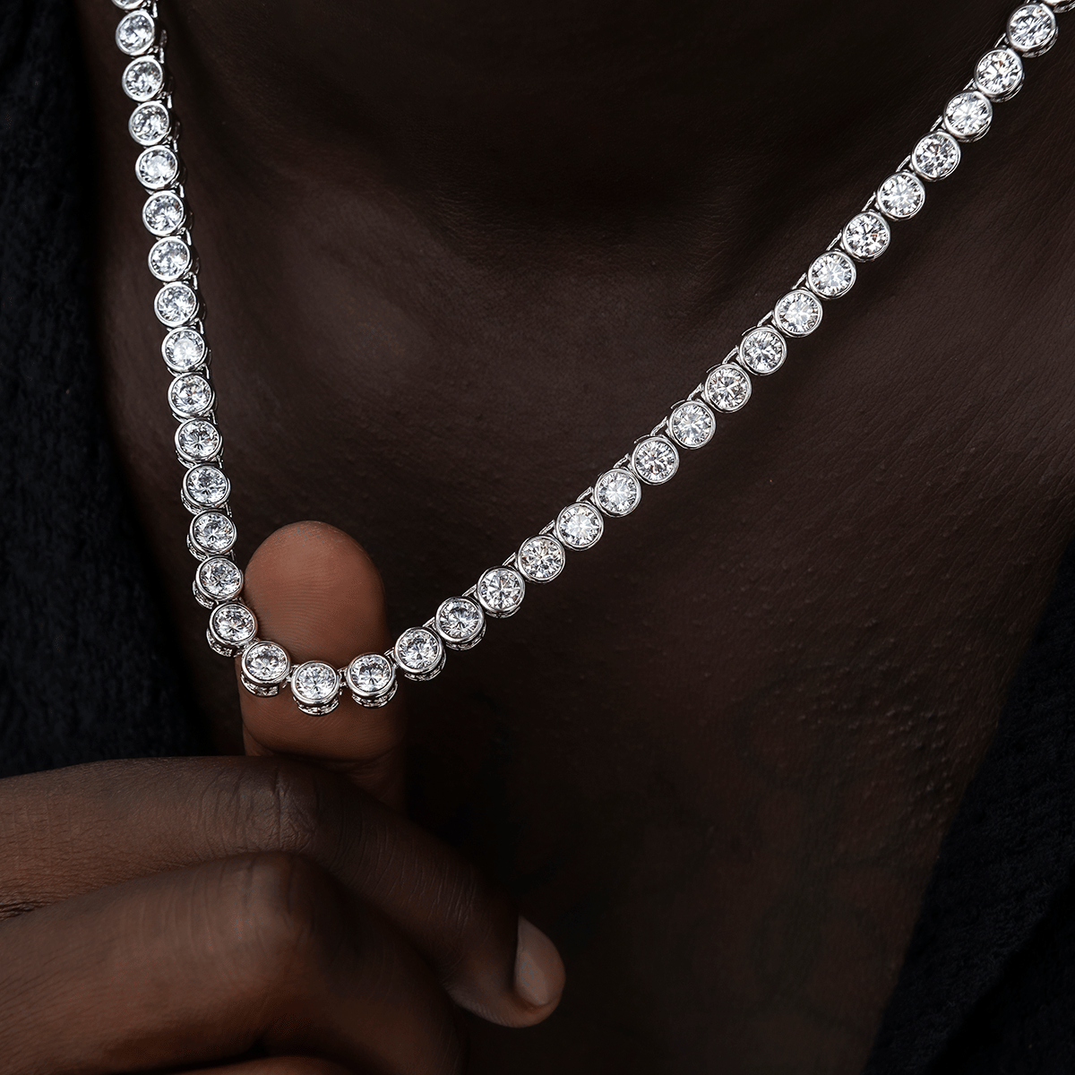 GLD PROMO Bezel Tennis Chain in White Gold - 5 mm