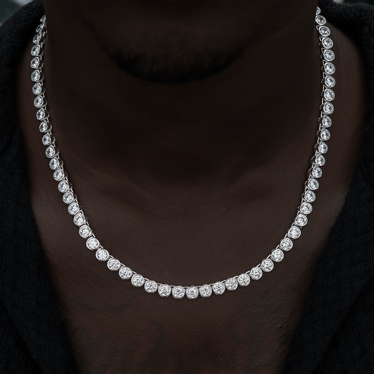 GLD PROMO Bezel Tennis Chain in White Gold - 5 mm