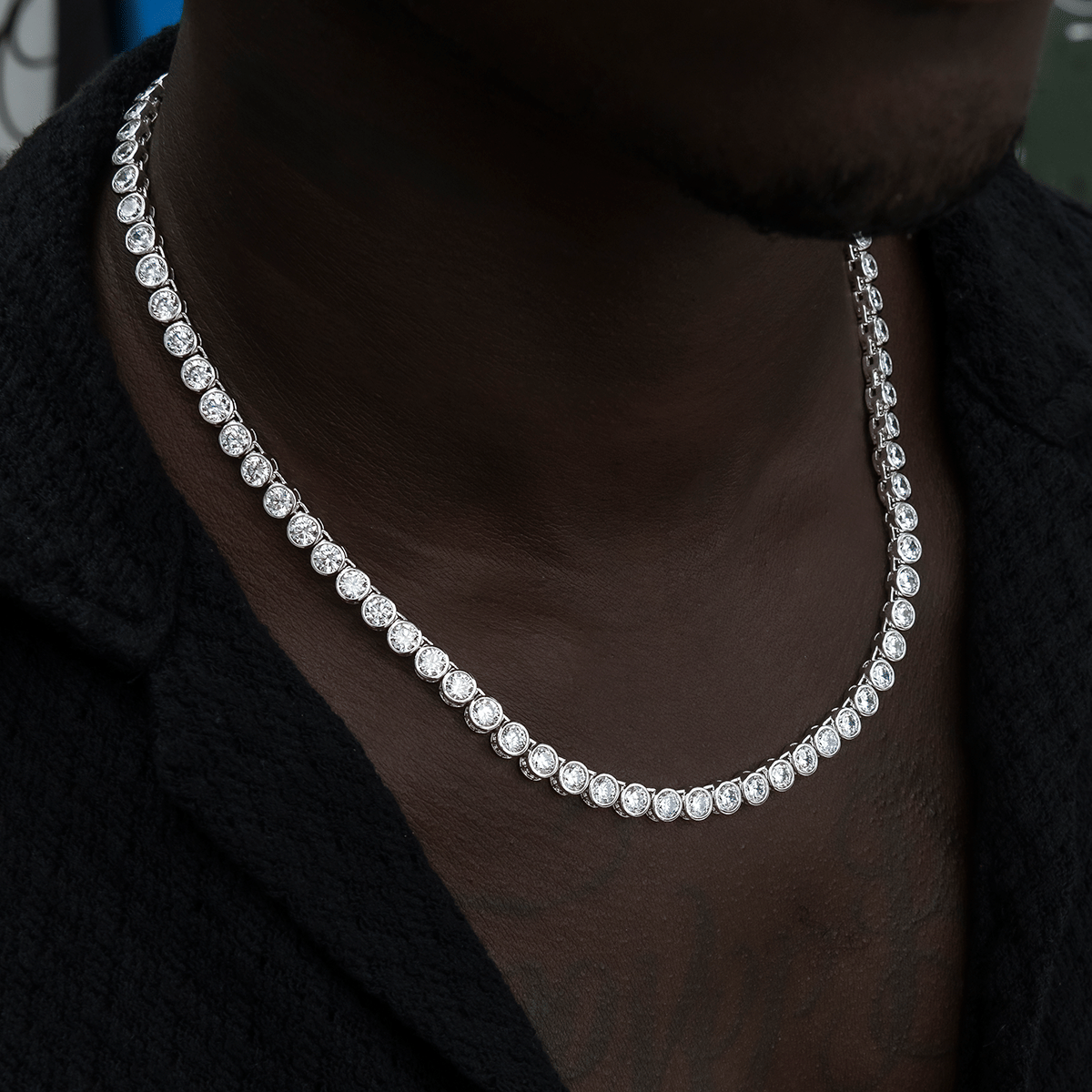 GLD PROMO Bezel Tennis Chain in White Gold - 5 mm