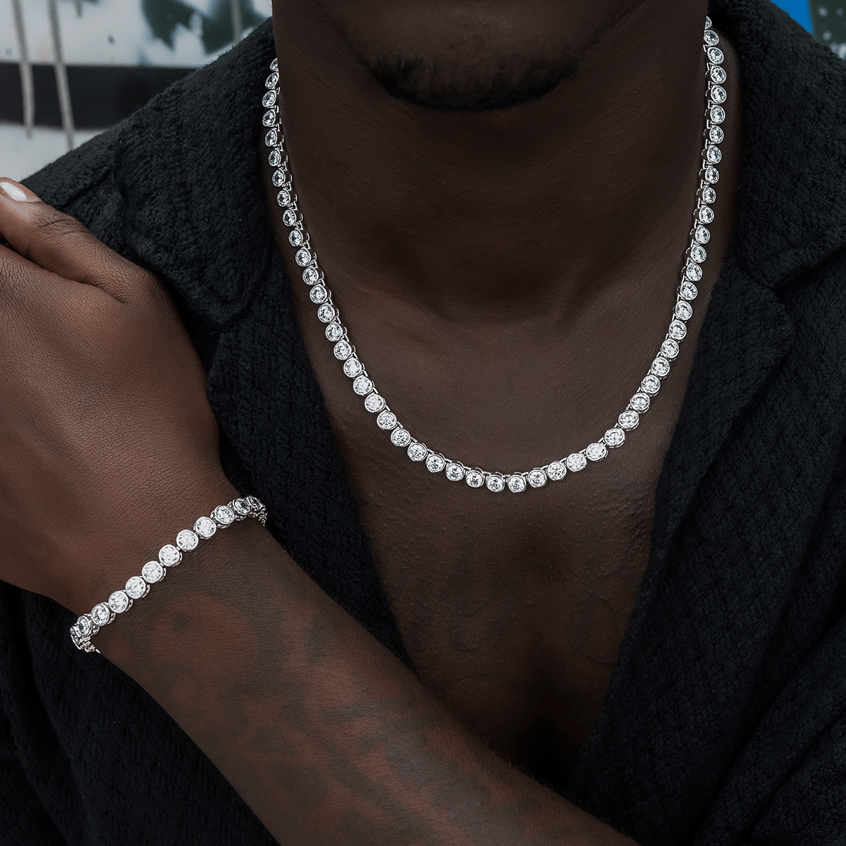 GLD PROMO Bezel Tennis Chain in White Gold - 5 mm