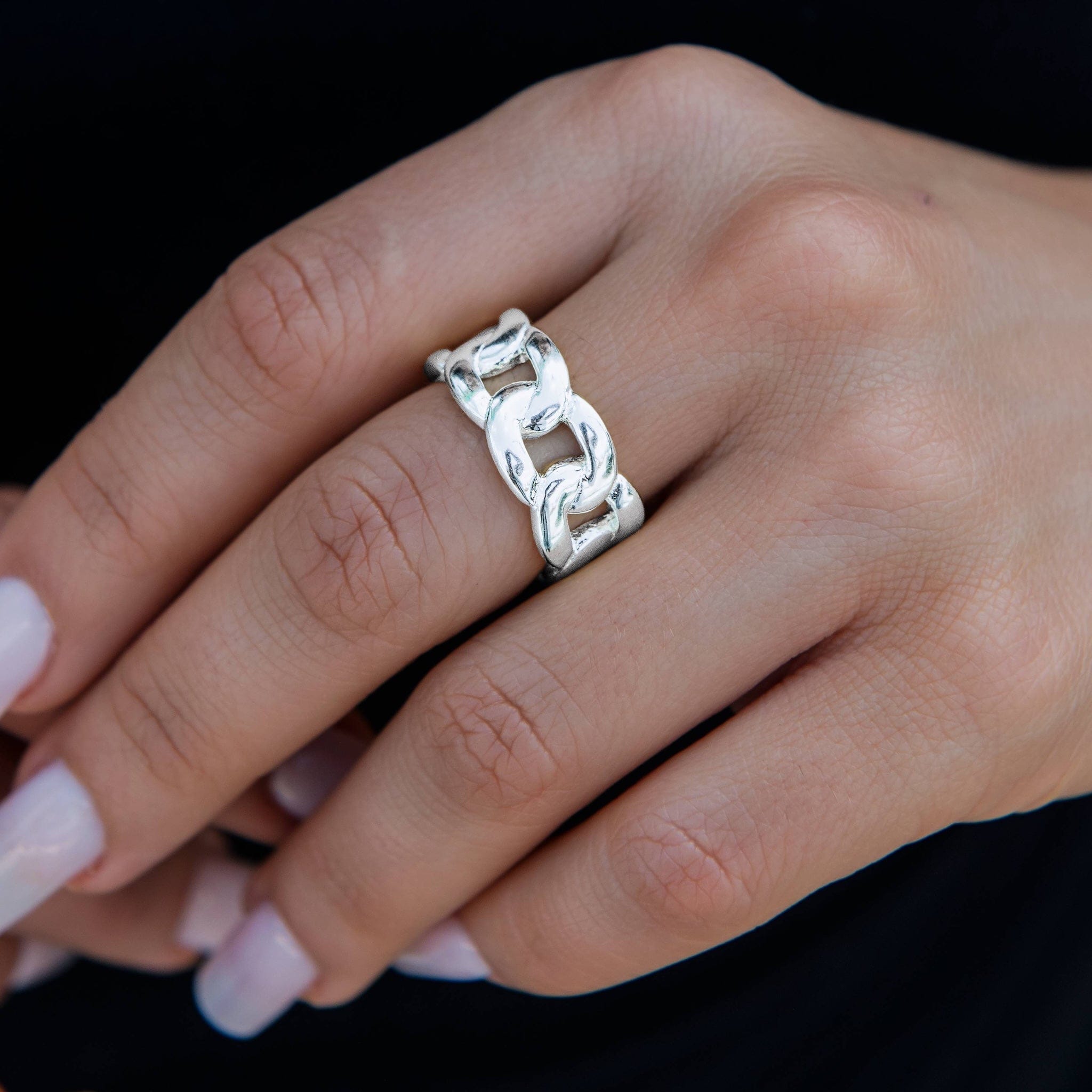 GLD PROMO - WOMEN Cuban Band Ring in White Gold - 9 mm