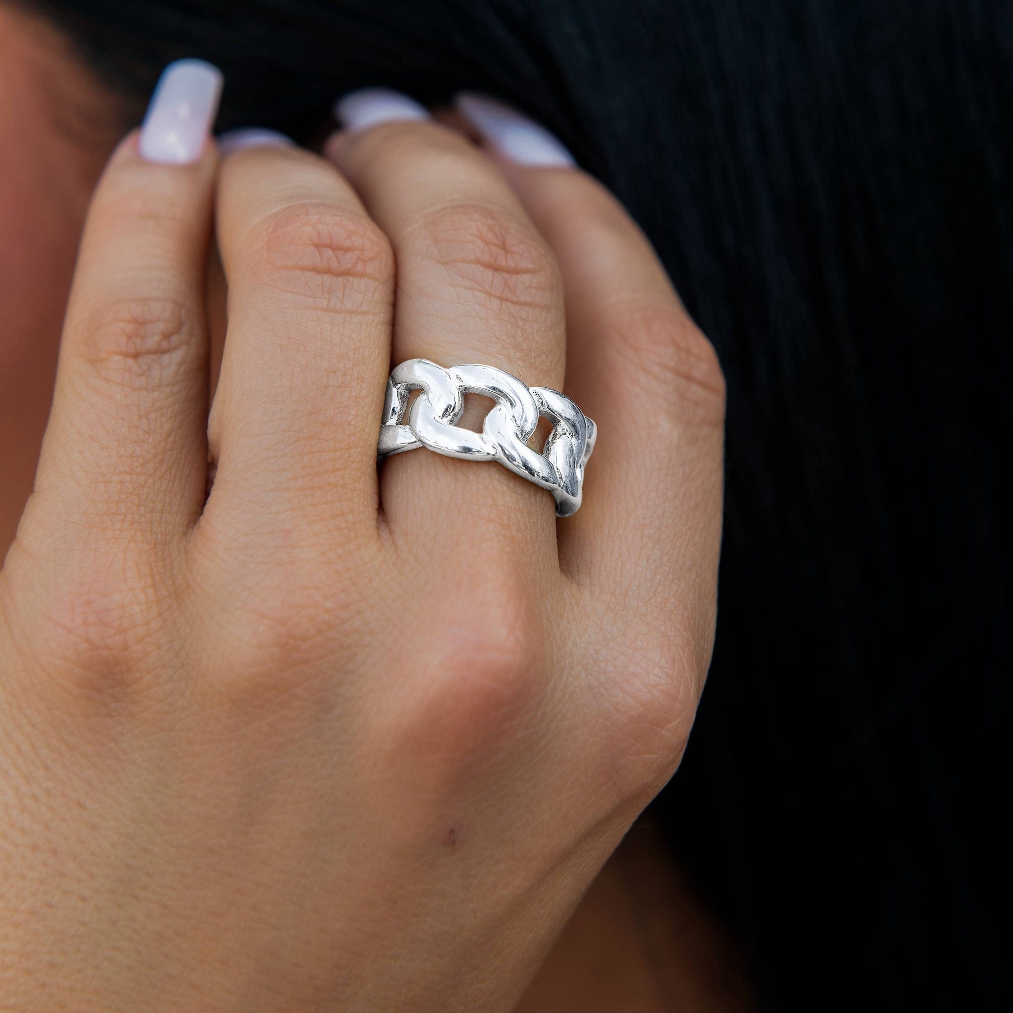 GLD PROMO - WOMEN Cuban Band Ring in White Gold - 9 mm