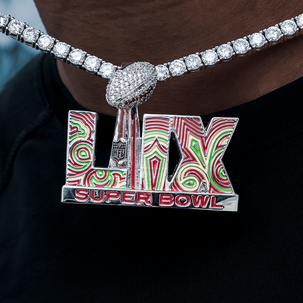 GLD PROMO Super Bowl LIX Logo Pendant - White Gold