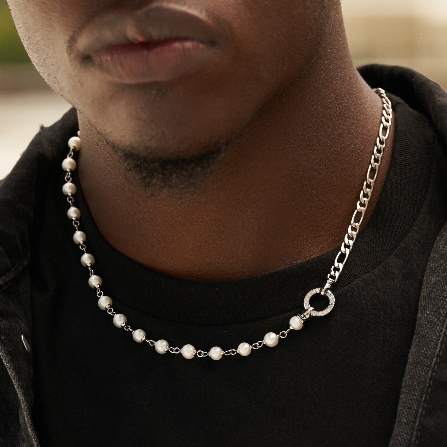 GLD PROMO Figaro Link + Pearl Chain in White Gold