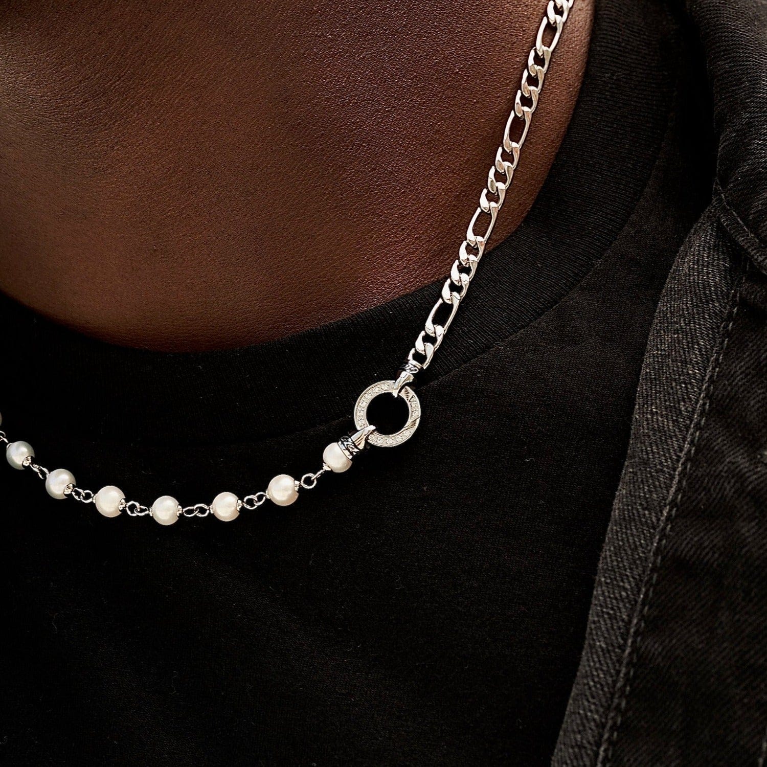 GLD PROMO Figaro Link + Pearl Chain in White Gold