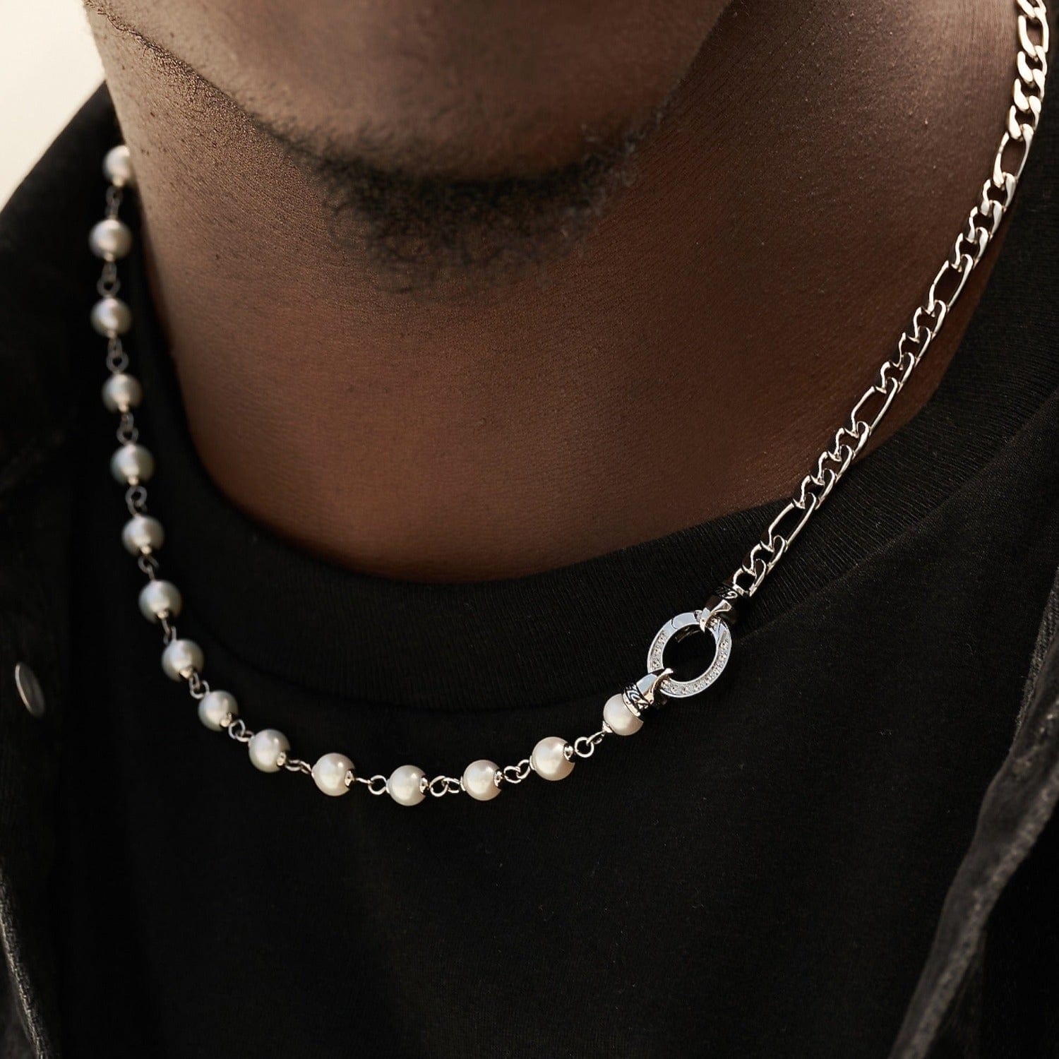 GLD PROMO Figaro Link + Pearl Chain in White Gold