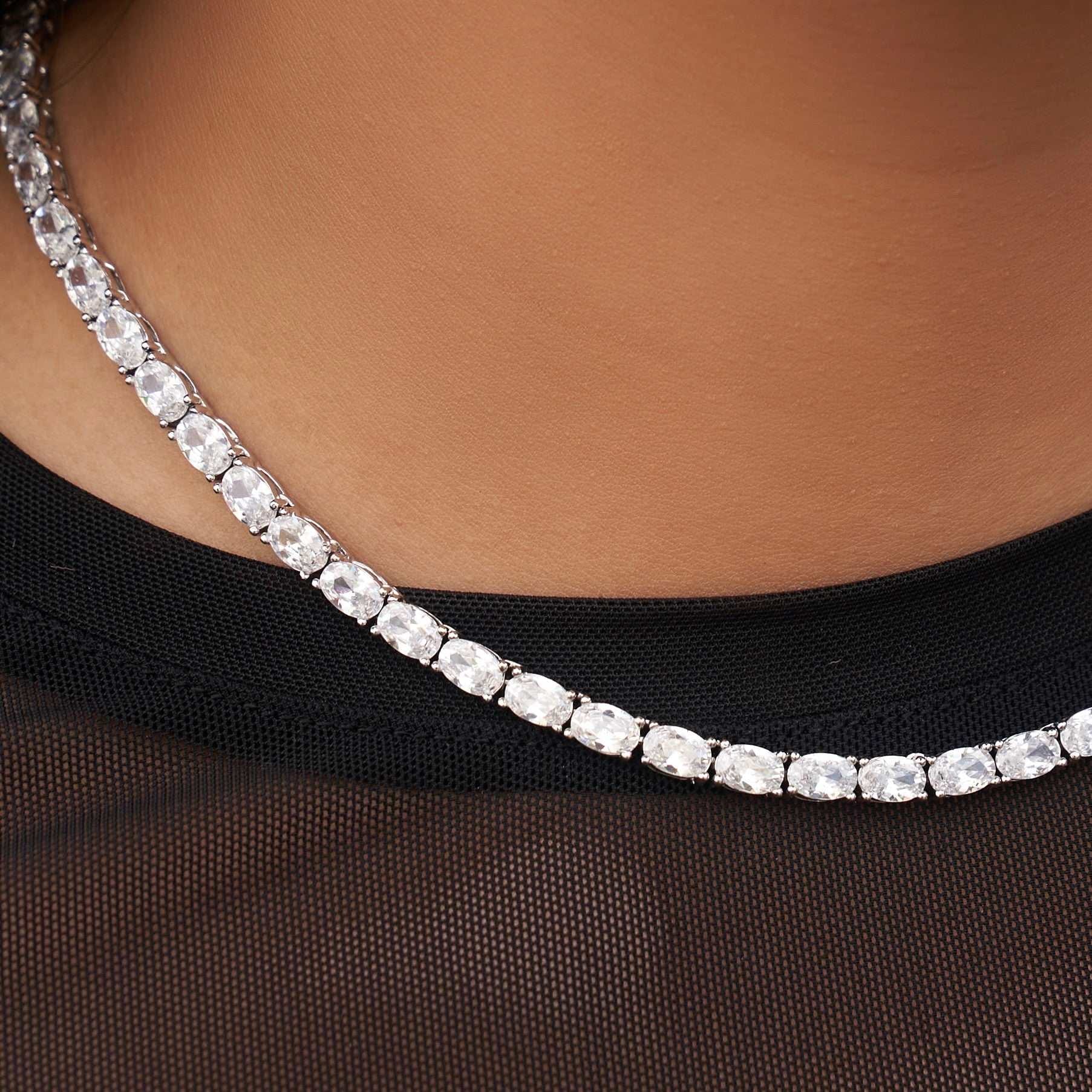 GLD PROMO - WOMEN Oval Cut Tennis Necklace in White Gold