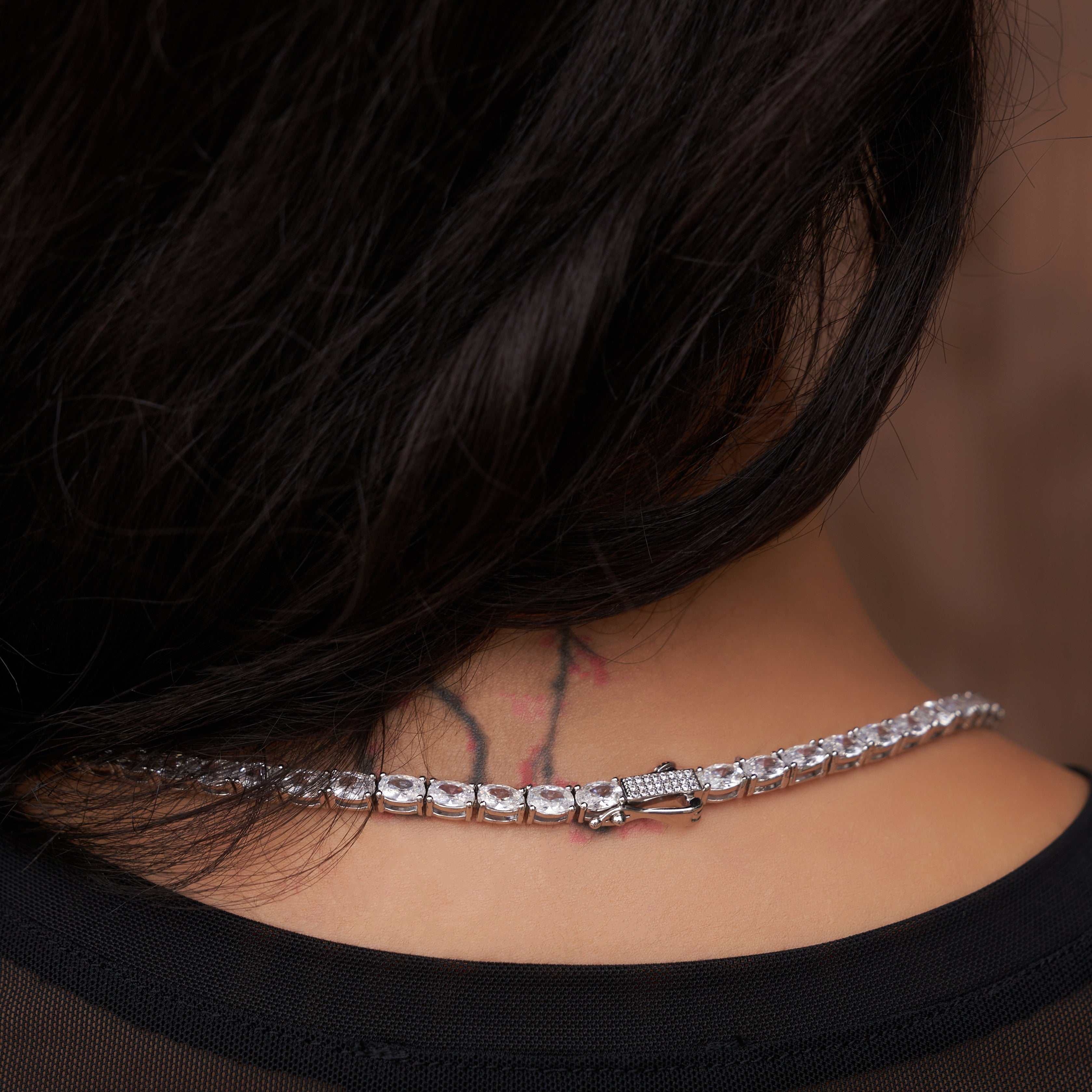 GLD PROMO - WOMEN Oval Cut Tennis Necklace in White Gold