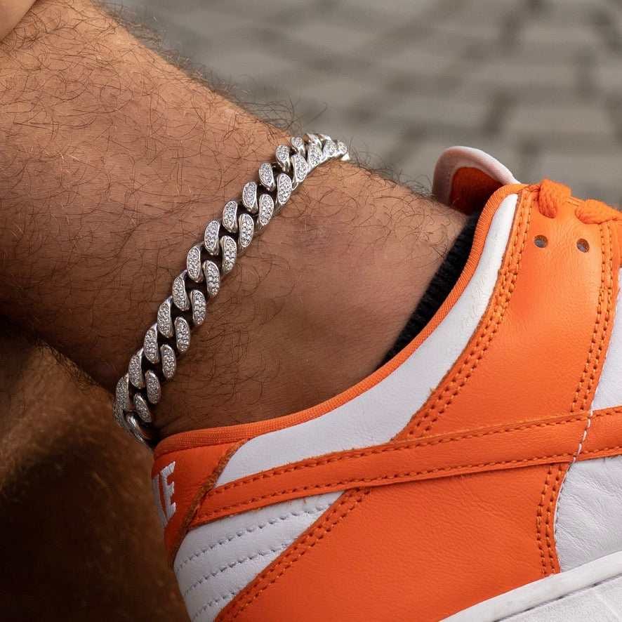 GLD PROMO 12 mm Diamond Cuban Anklet - White Gold