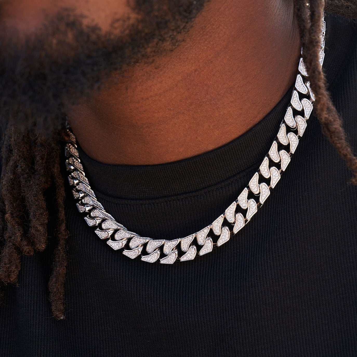 GLD PROMO Pave Cuban Chain in White Gold - 12 mm