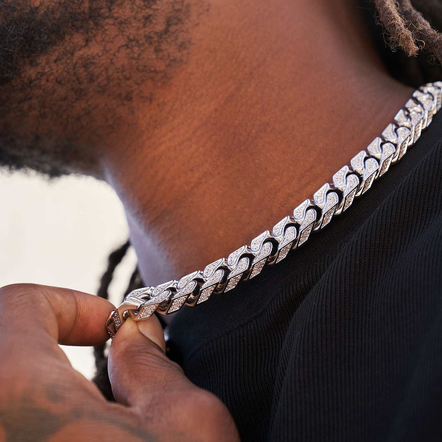 GLD PROMO Pave Cuban Chain in White Gold - 12 mm