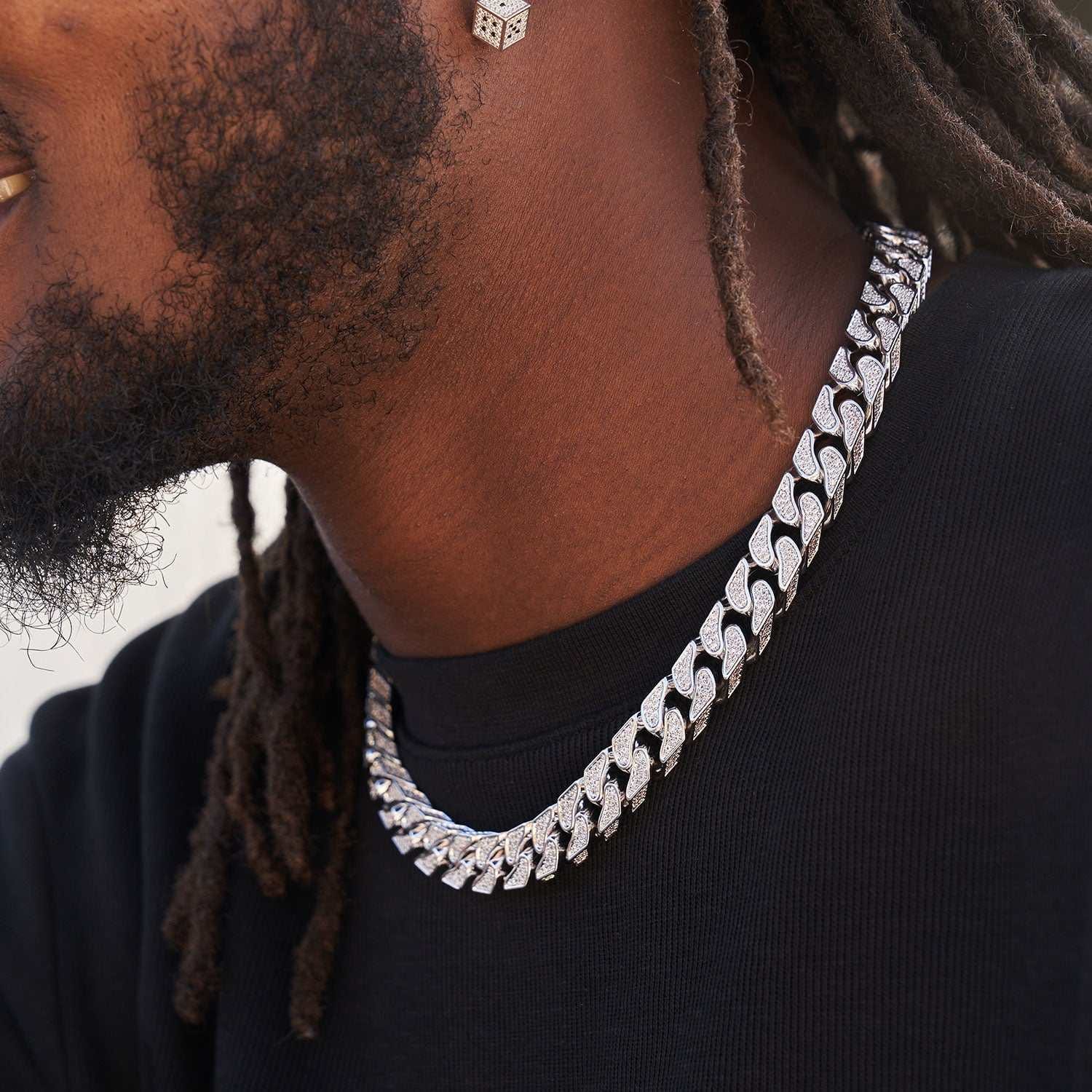 GLD PROMO Pave Cuban Chain in White Gold - 12 mm