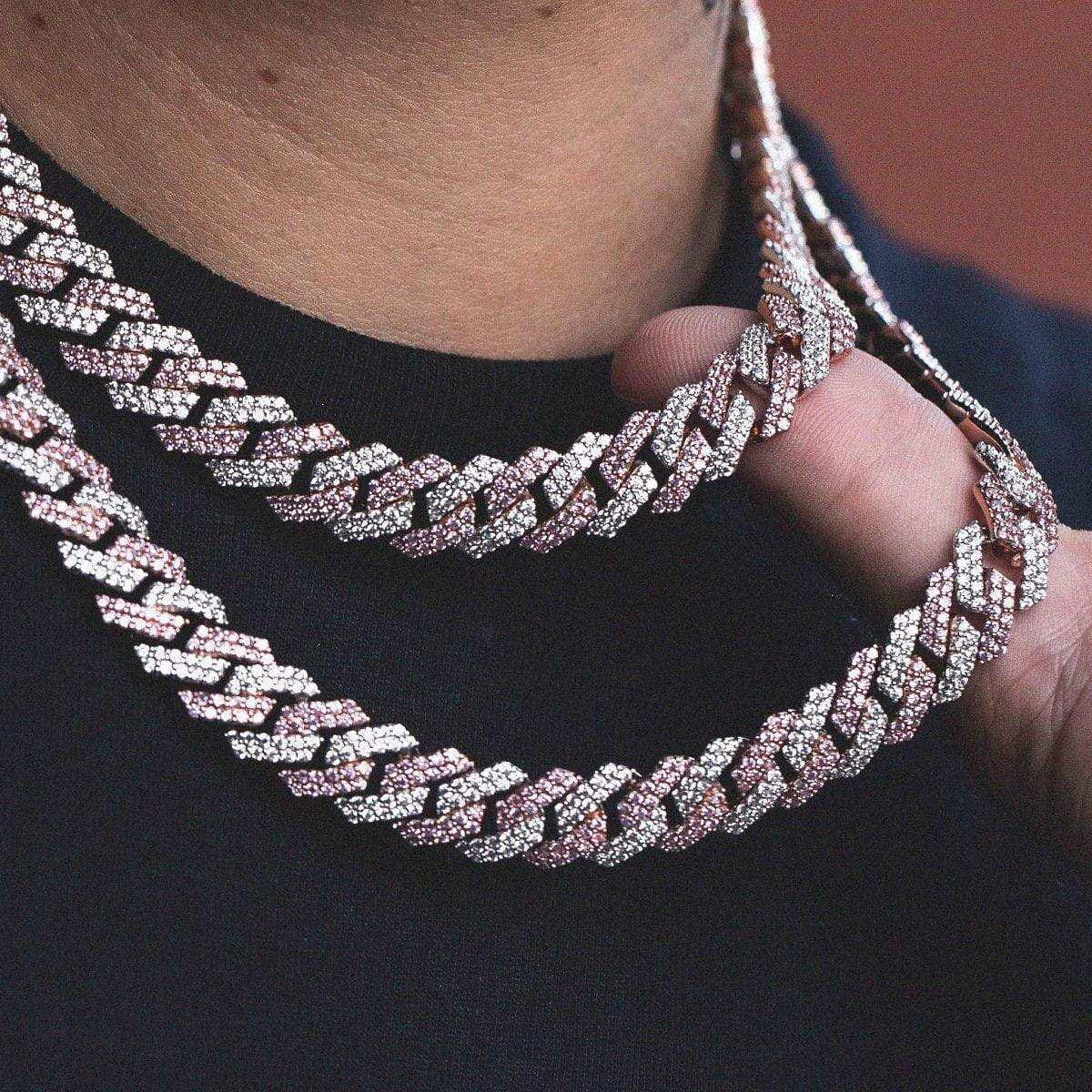 GLD PROMO 10 mm Two - Tone Prong Link Chain in Rose/White Gold