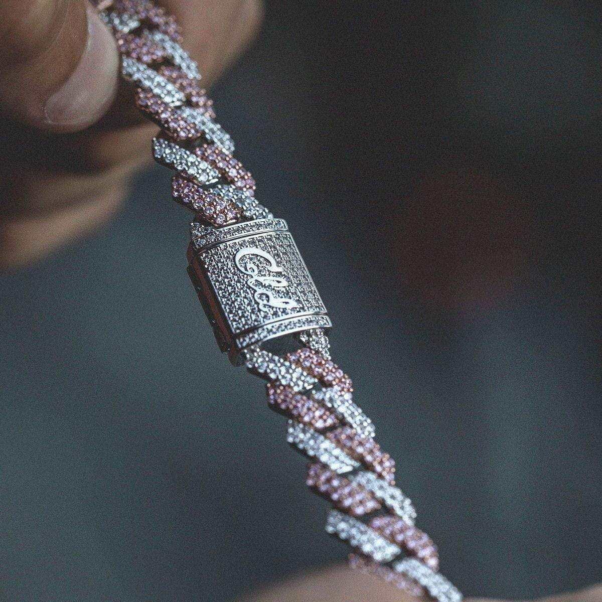 GLD PROMO 10 mm Two - Tone Prong Link Chain in Rose/White Gold