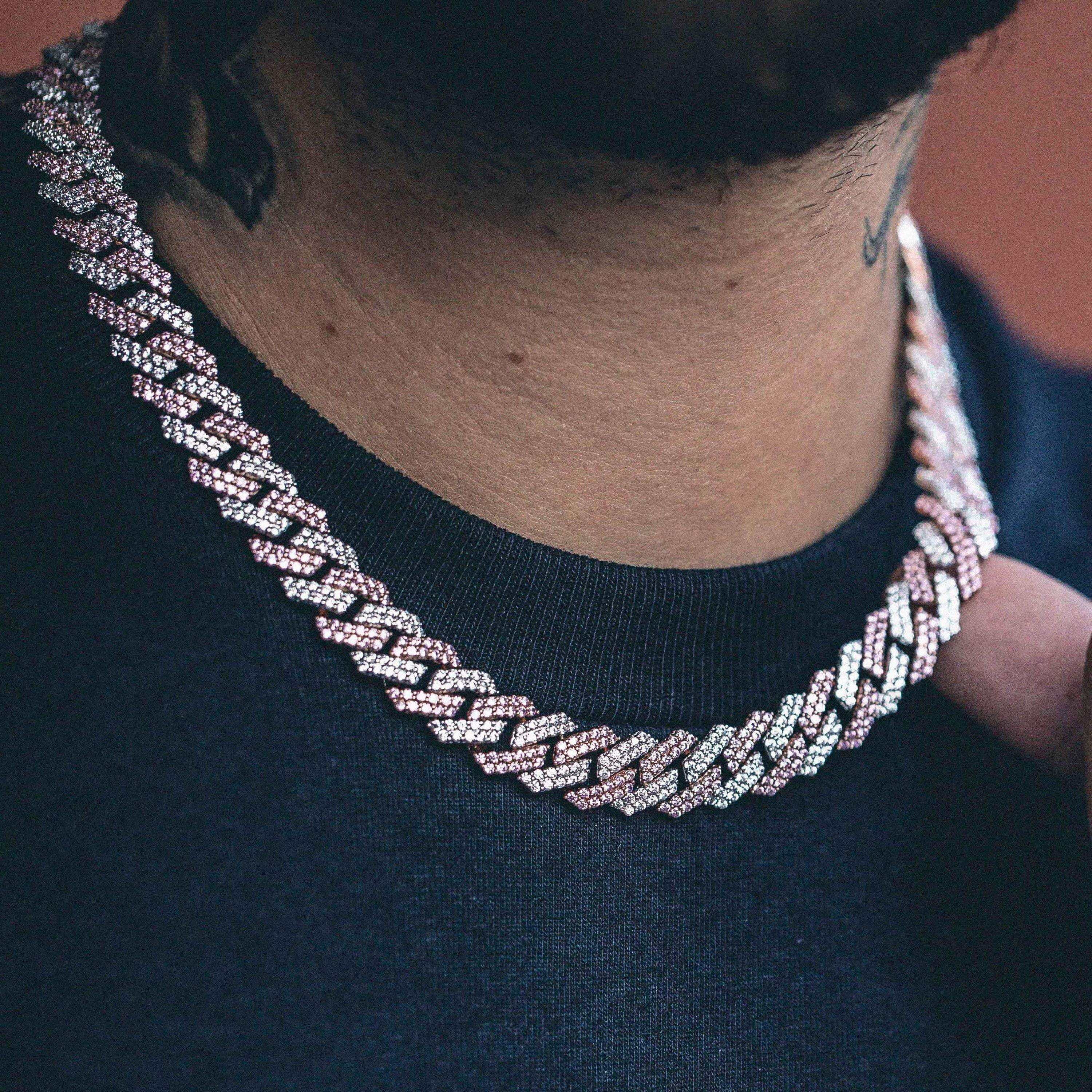 GLD PROMO 10 mm Two - Tone Prong Link Chain in Rose/White Gold