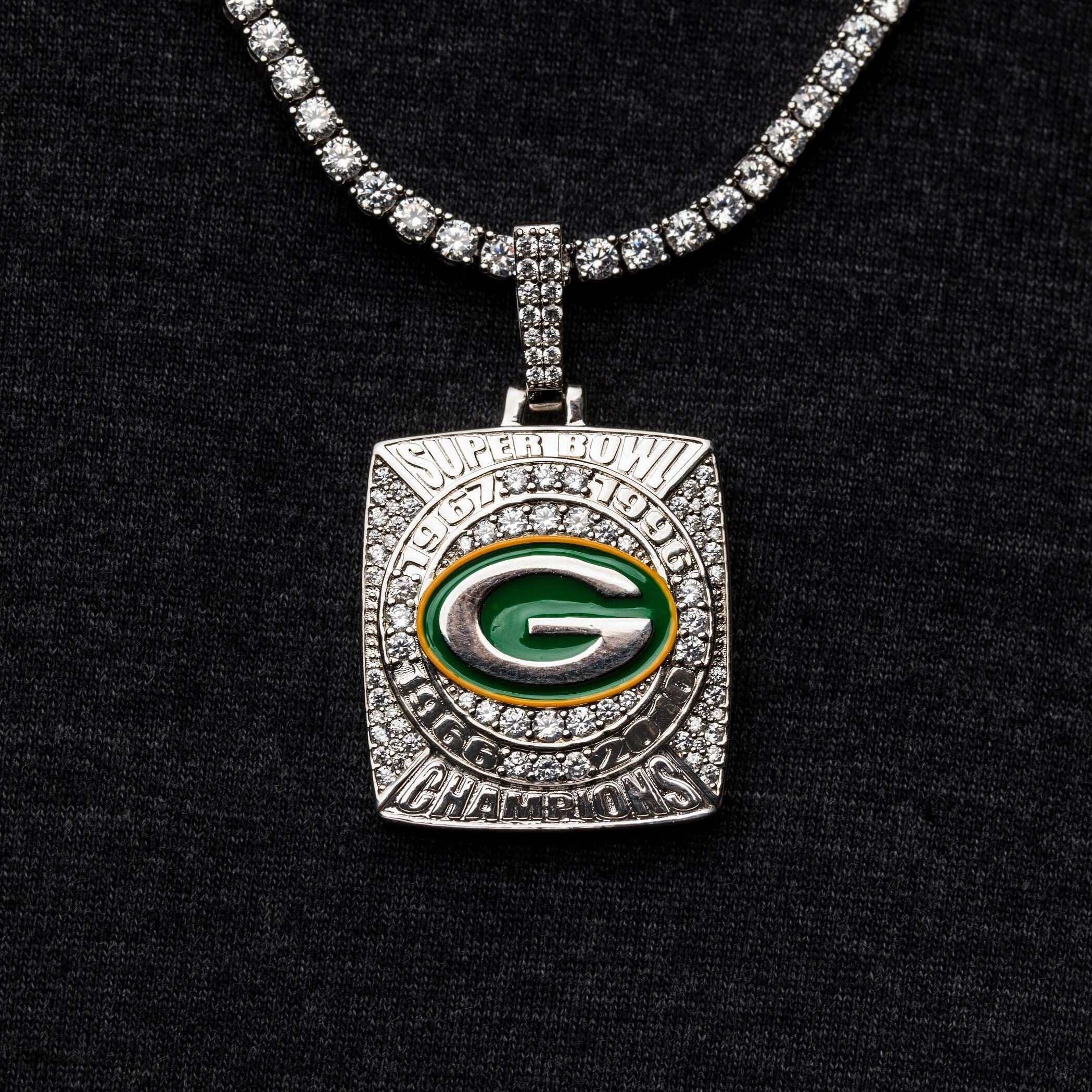 GLD PROMO Green Bay Packers Championship Pendant - White Gold