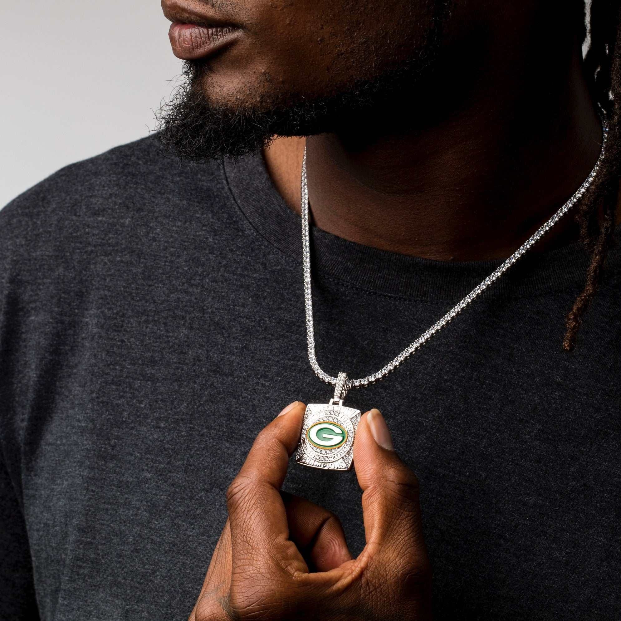 GLD PROMO Green Bay Packers Championship Pendant - White Gold