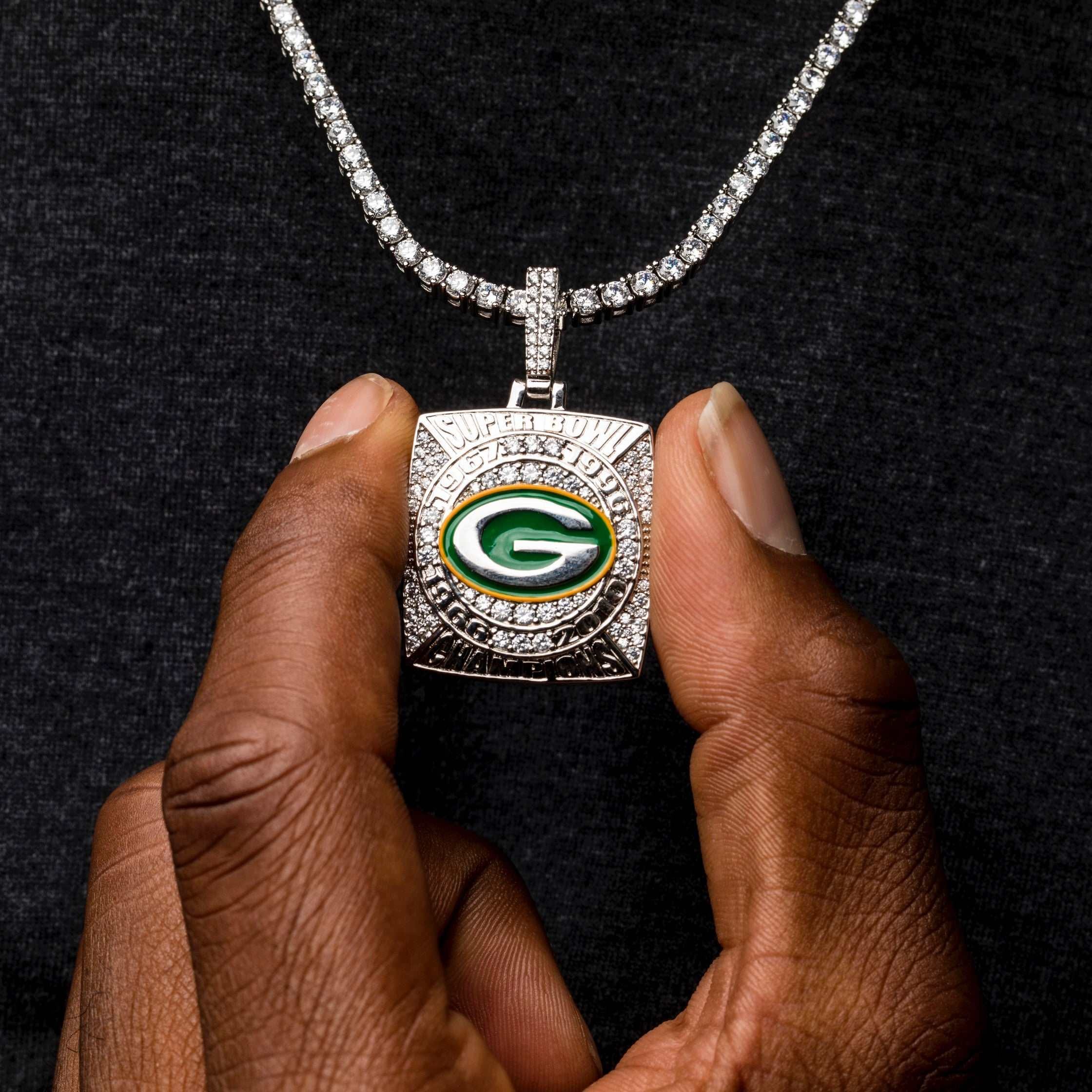GLD PROMO Green Bay Packers Championship Pendant - White Gold