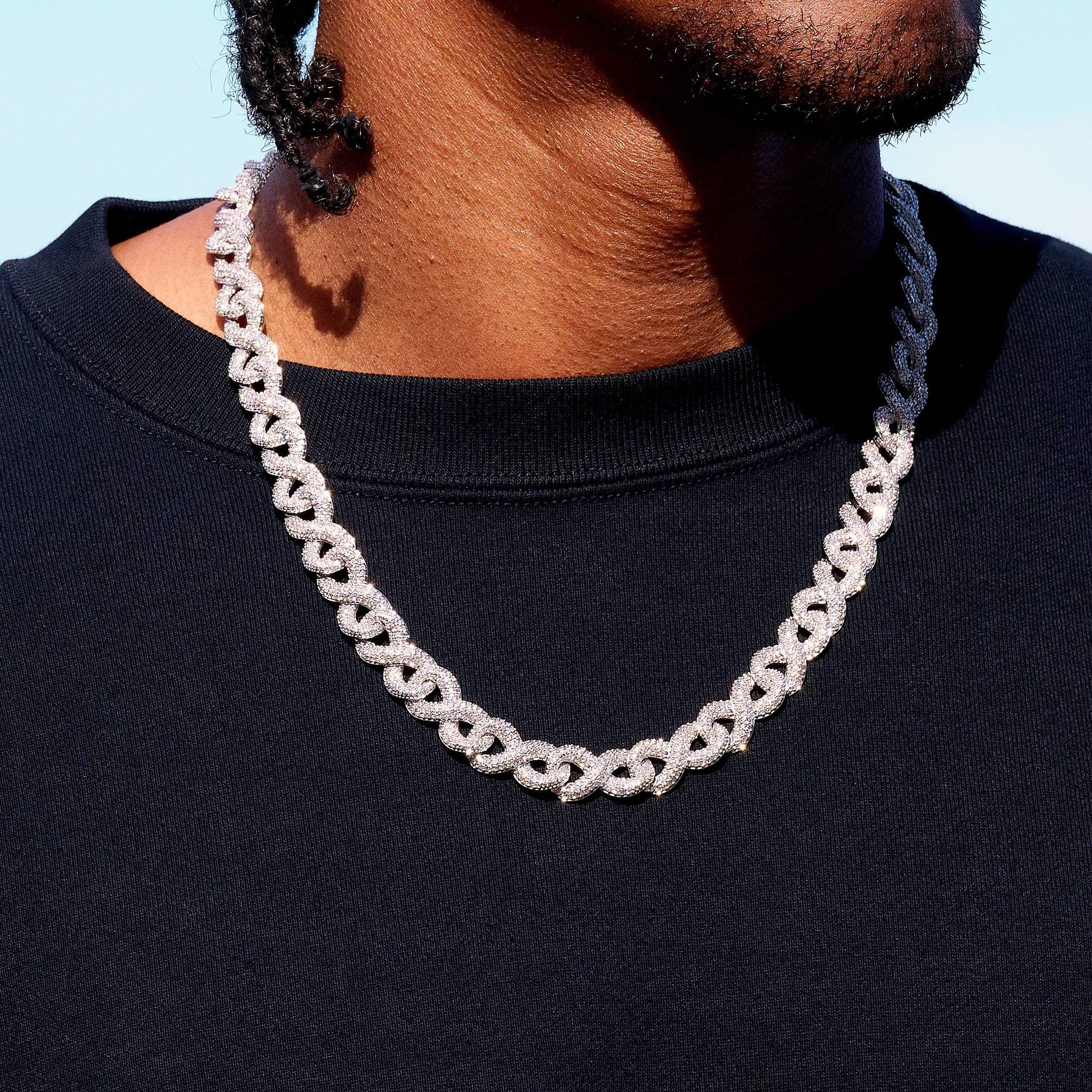 GLD PROMO Iced Infinity Chain in White Gold - 10 mm