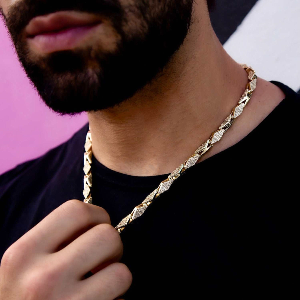 GLD PROMO Iced Triangle Chain in Yellow Gold