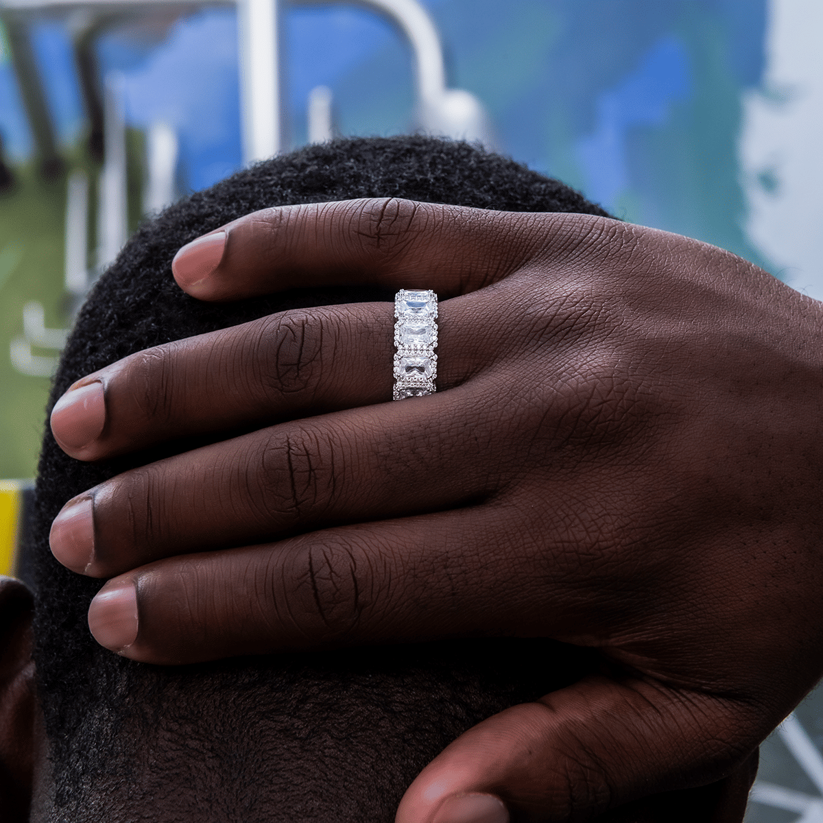 GLD PROMO Diamond Baguette Halo Ring in White Gold Vermeil