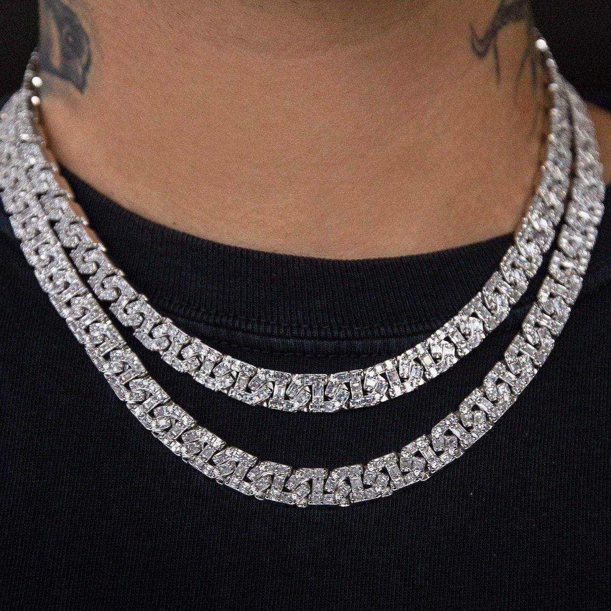 GLD PROMO Baguette Chain Link Necklace in White Gold - 8 mm