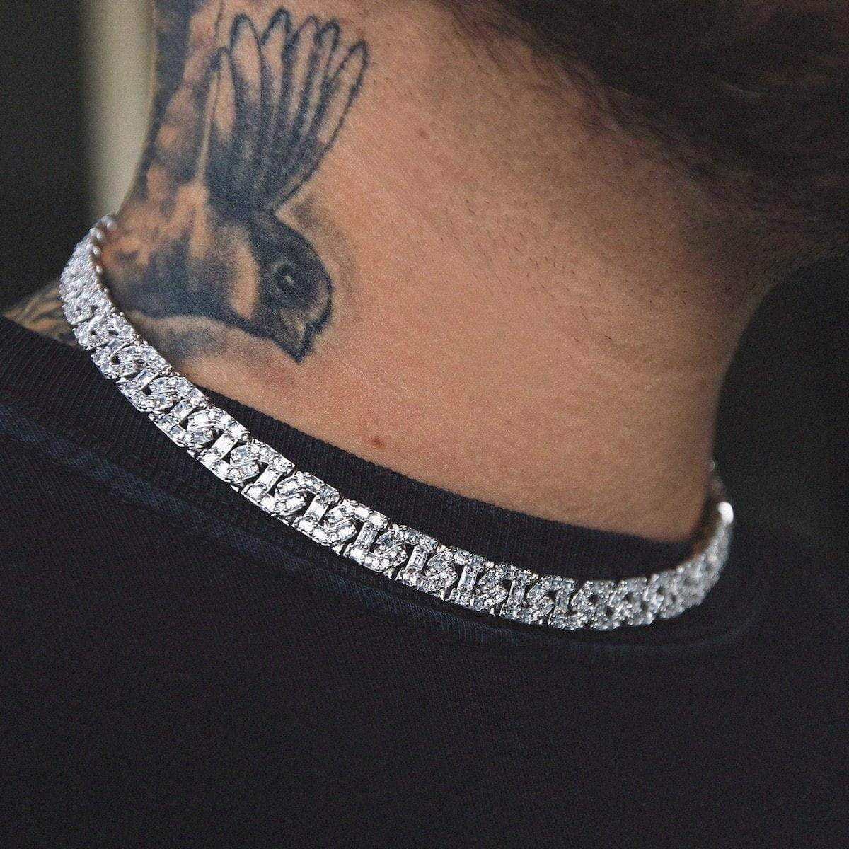 GLD PROMO Baguette Chain Link Necklace in White Gold - 8 mm