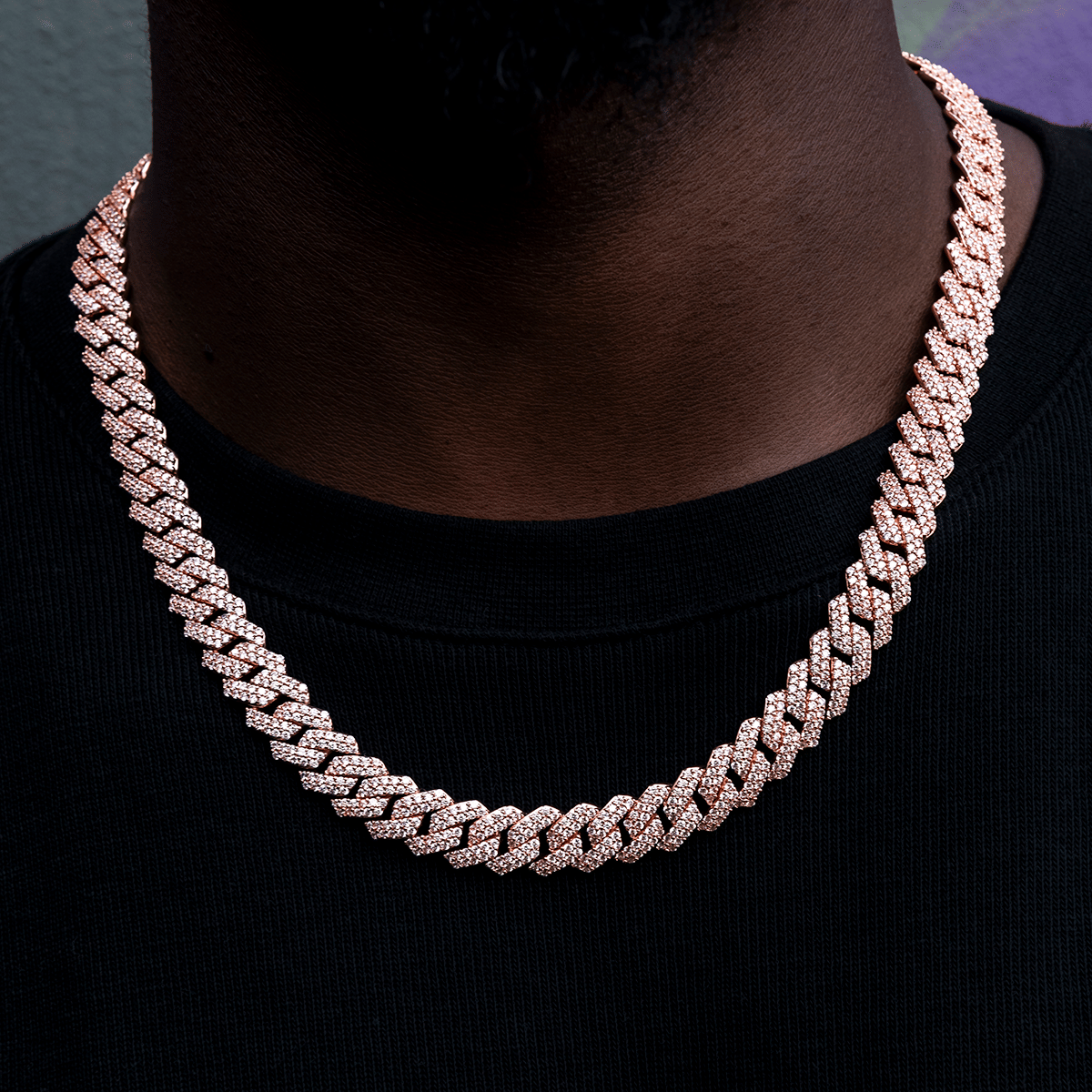GLD PROMO Diamond Prong Link Chain in Rose Gold - 12 mm