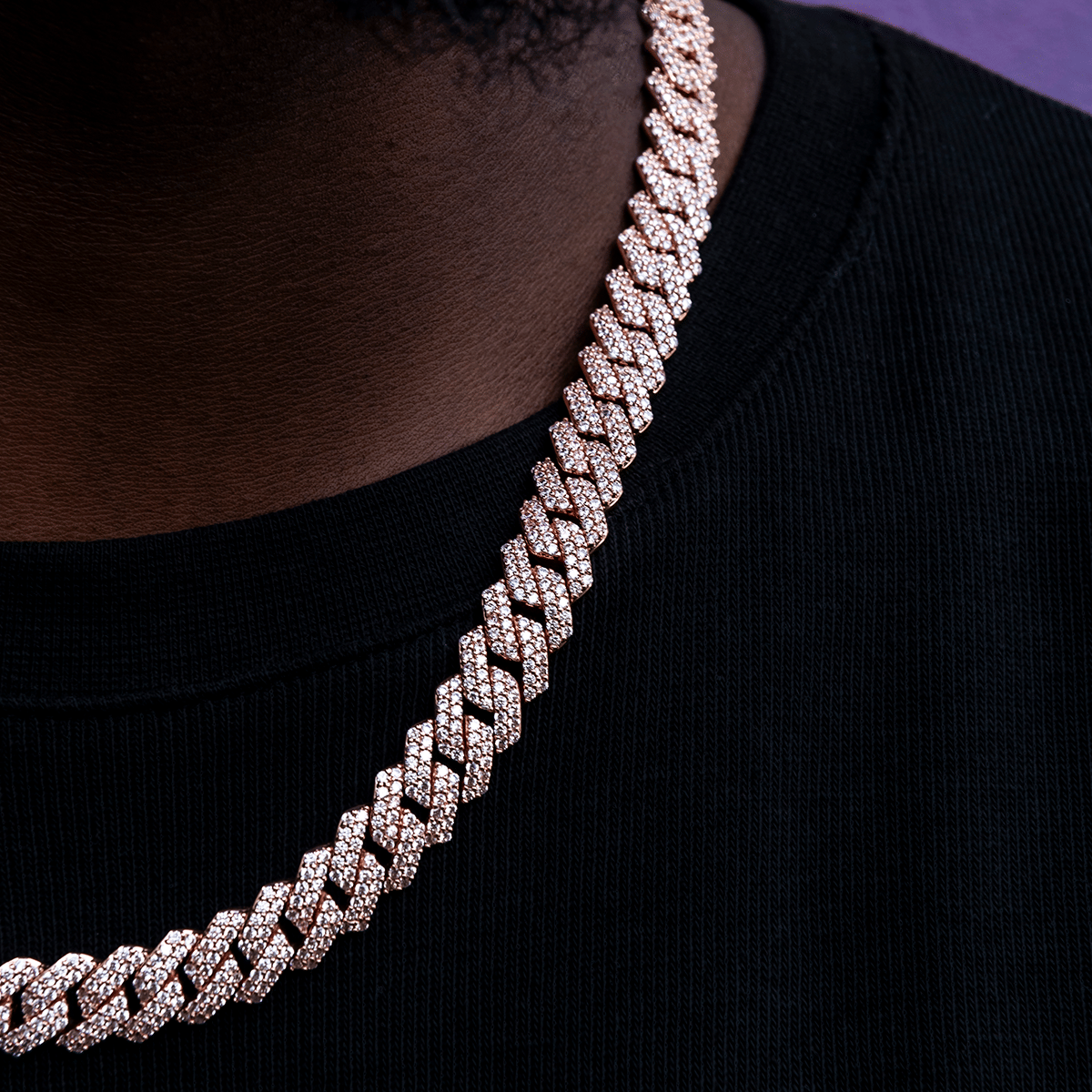 GLD PROMO Diamond Prong Link Chain in Rose Gold - 12 mm