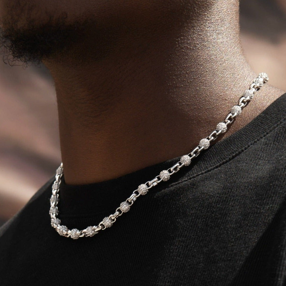 GLD PROMO Iced Ball Box Link Chain in White Gold - 6 mm