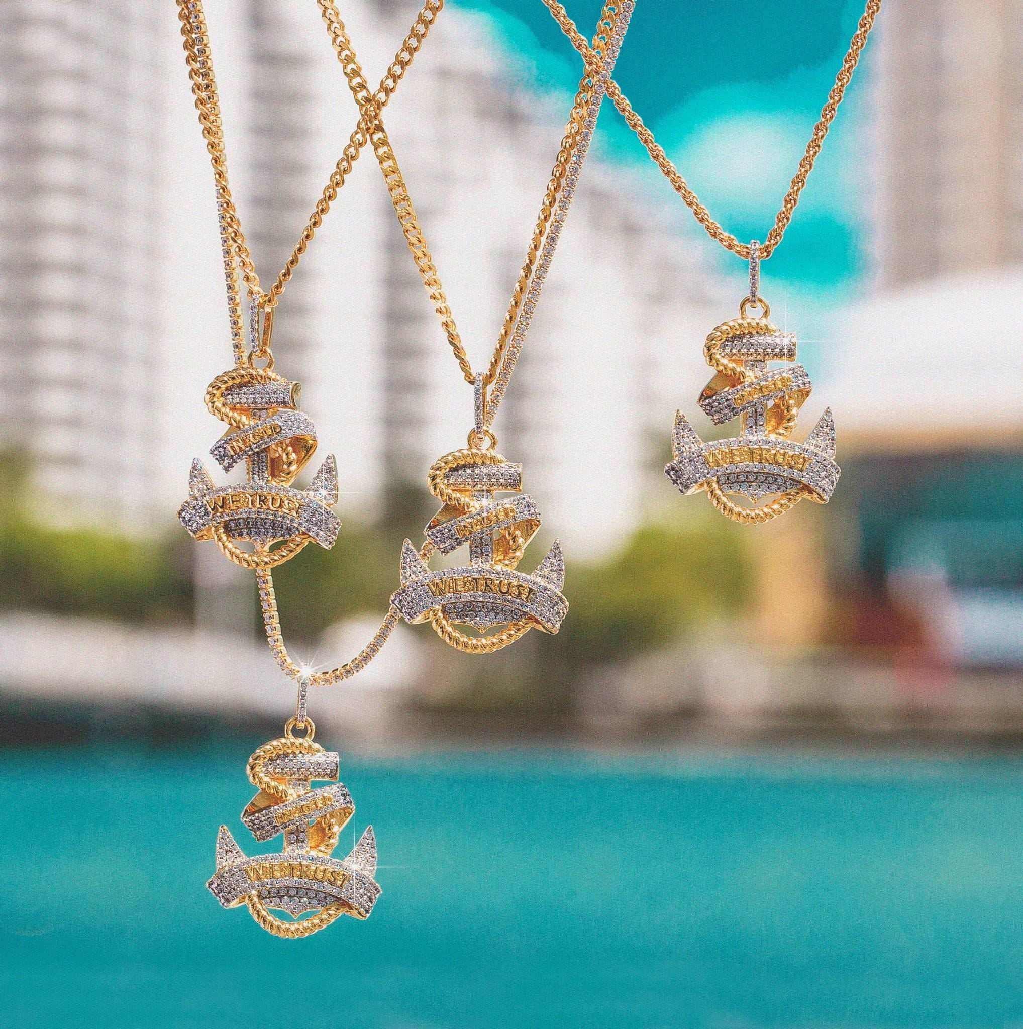 GLD PROMO Iced Anchor Pendant in Yellow Gold