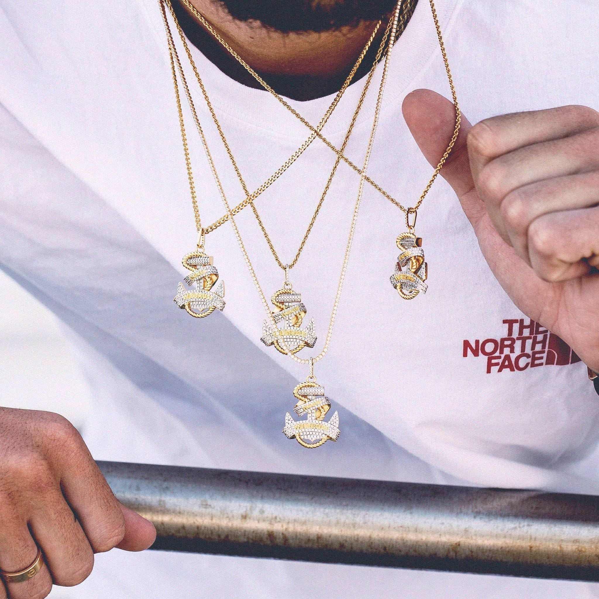 GLD PROMO Iced Anchor Pendant in Yellow Gold