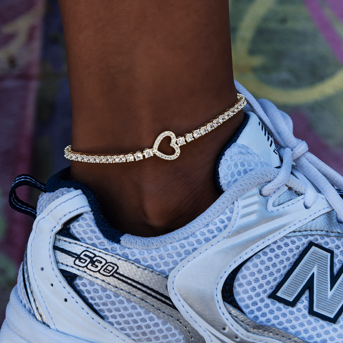 GLD PROMO - WOMEN Heart Tennis Anklet in Yellow Gold - 3 mm