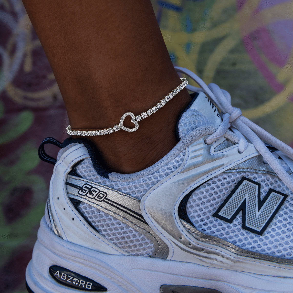GLD PROMO - WOMEN Heart Tennis Anklet in Yellow Gold - 3 mm