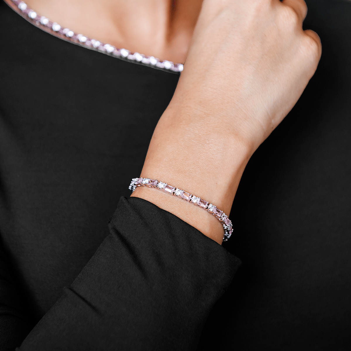 GLD PROMO - WOMEN Pink Diamond Baguette Tennis Bracelet