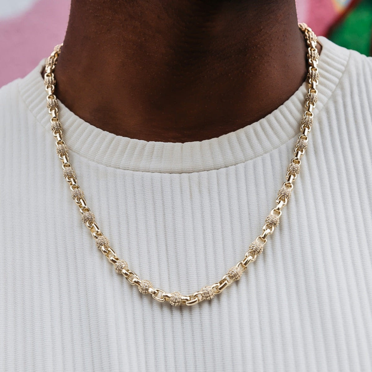 GLD PROMO Iced Ball Box Link Chain in Yellow Gold