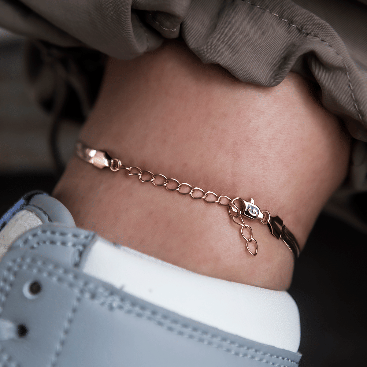 GLD PROMO - WOMEN Herringbone Anklet in Rose Gold - 4 mm