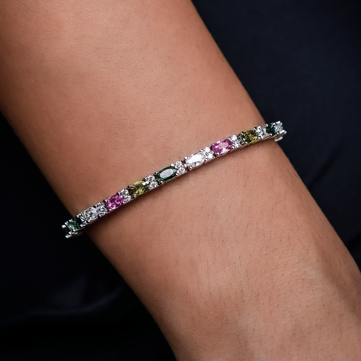GLD PROMO - WOMEN Multicolor Mixed Oval Cut Tennis Bracelet - 3 mm