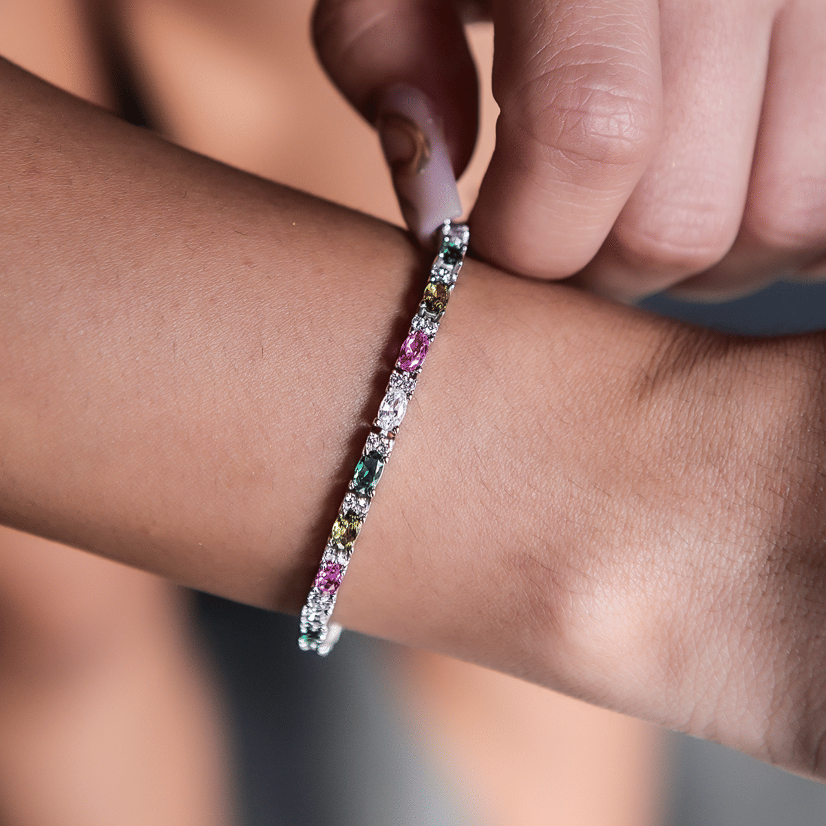 GLD PROMO - WOMEN Multicolor Mixed Oval Cut Tennis Bracelet - 3 mm