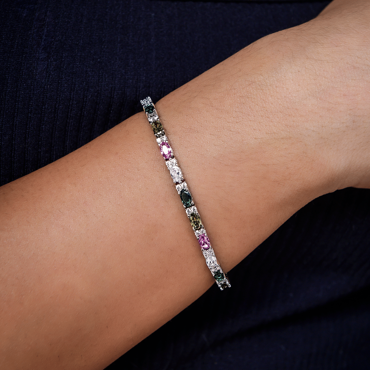 GLD PROMO - WOMEN Multicolor Mixed Oval Cut Tennis Bracelet - 3 mm